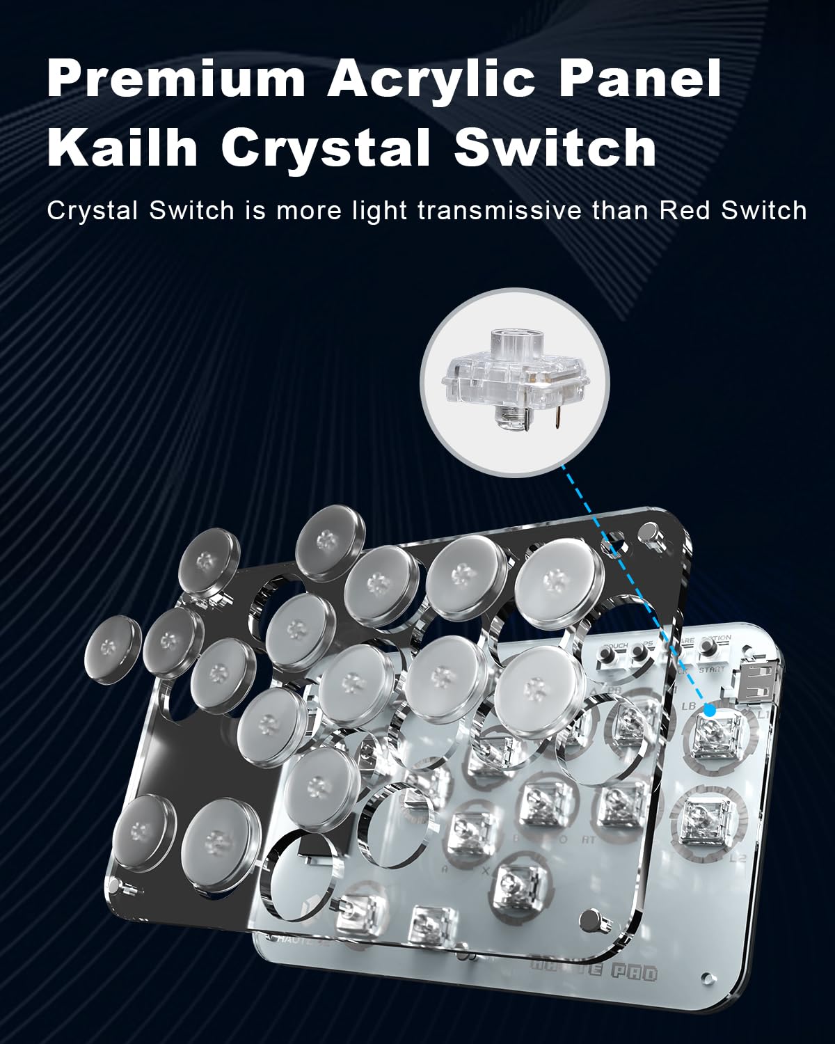 Haute42 Leverless Controller Arcade Stick: S16 Leverless Controller with Kailh Crystal Low-Profile Switches,Leverless Arcade Controller Street Fight for PC/PS3/PS4/Switch Support Hot Swap & SOCD