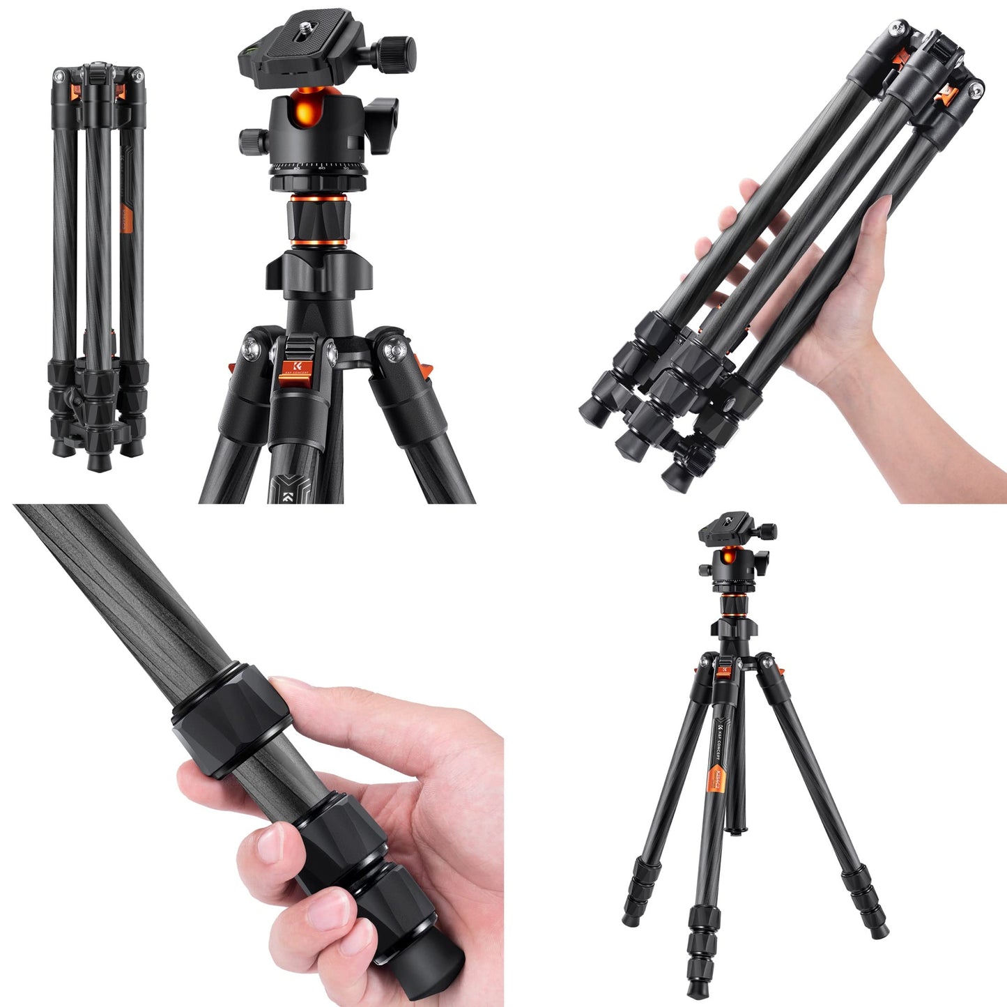 Tripie K&F Concept Fibra de Carbono Cabezal 360° Tipo Arca