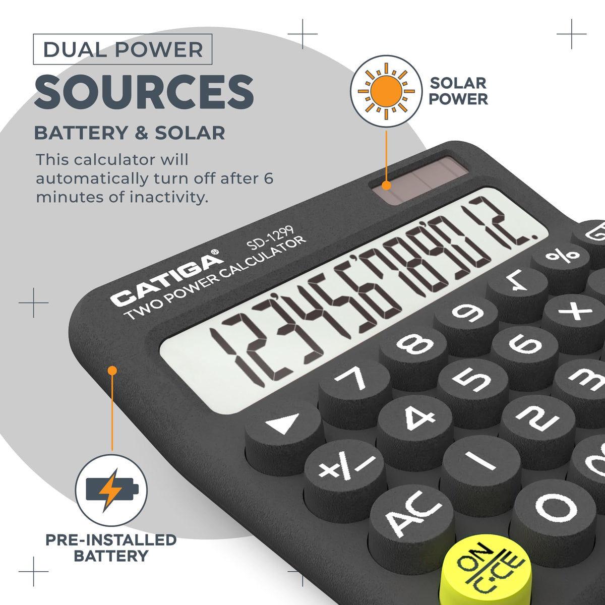Calculadora CATIGA Negra Retro con Energía Solar y Batería
