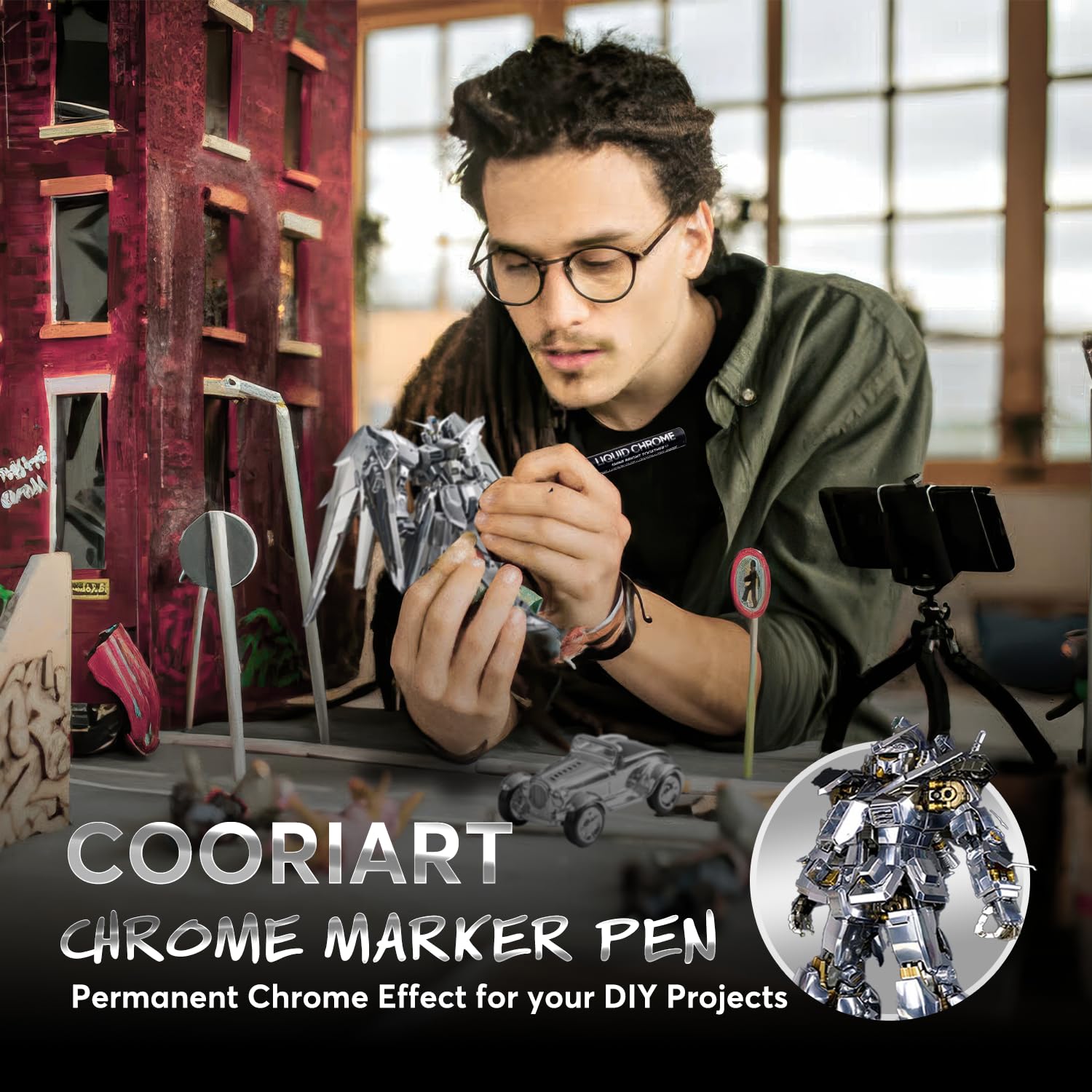 COORIART - Juego de 3 rotuladores cromados para cualquier superficie | Rotulador de pintura cromado para reparar, retocar, líquido reflectante permanente, pintura modelo, marcado o proyectos de arte