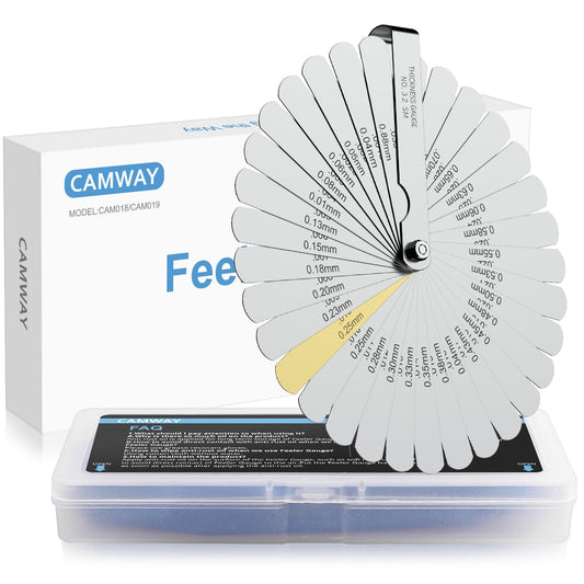 CAMWAY - Calibre recto de 32 cuchillas – Medidor de grosor métrico de 0.04-0.88 mm, herramienta de medición de grosor de ancho de brecha de precisión de acero para válvulas, bujías, pistón, guitarra