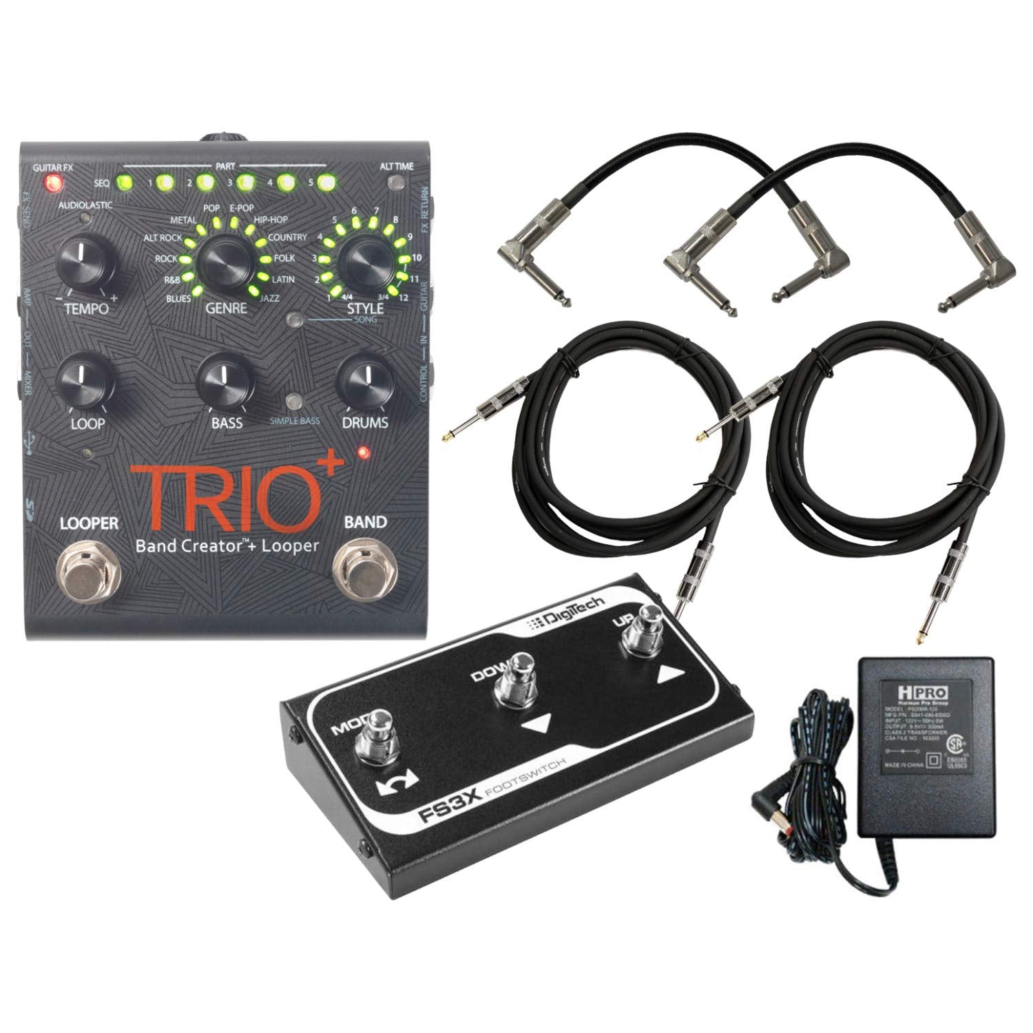 DigiTech Trio+ Band Creator + Looper con pedal FS3X, 4 cables y fuente de alimentación