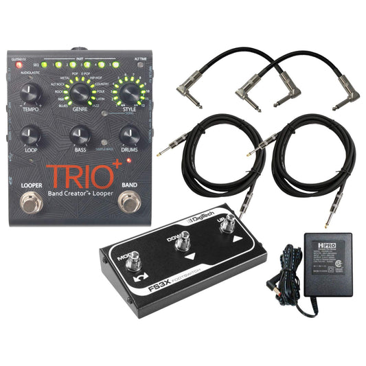 DigiTech Trio+ Band Creator + Looper con pedal FS3X, 4 cables y fuente de alimentación