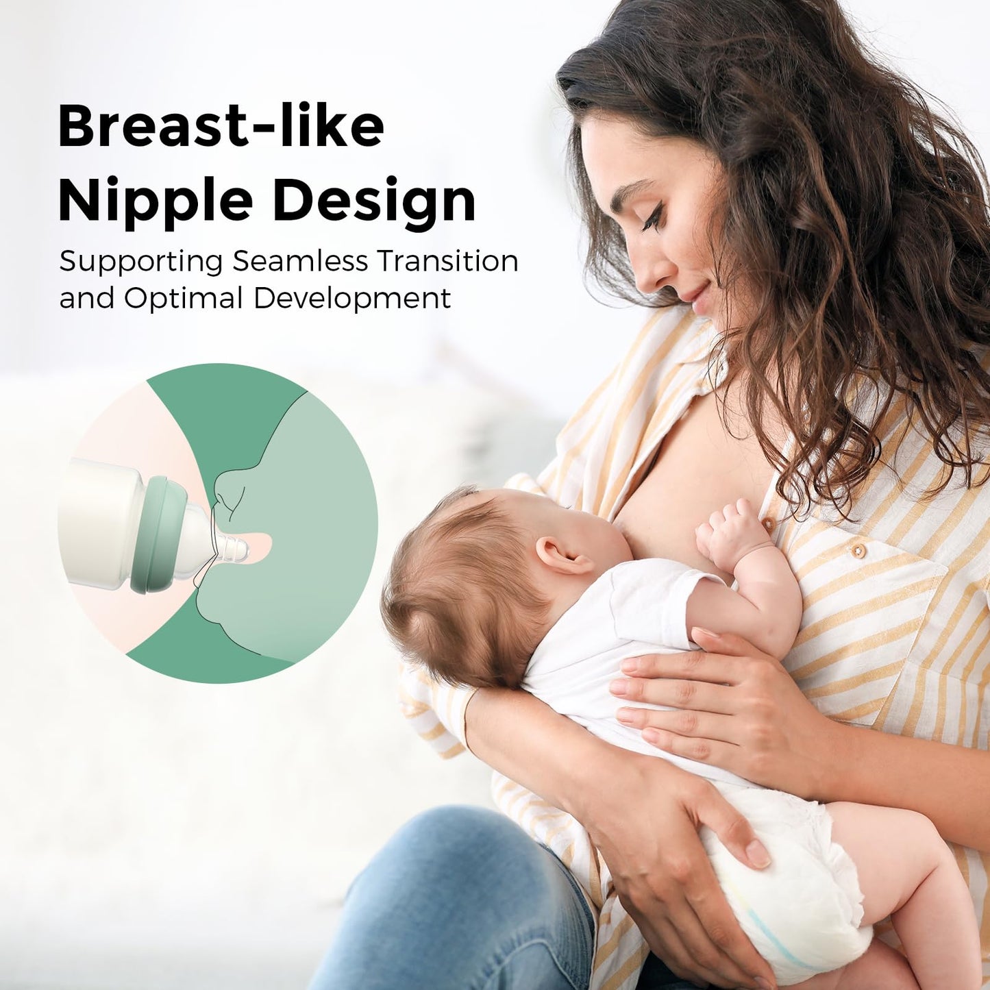 Momcozy tetina de bebé suave premium de flujo natural de silicona para biberones de cuello ancho, libre de BPA, perfectamente compatible con el enfriador de leche materna Momcozy, pequeño (paquete de