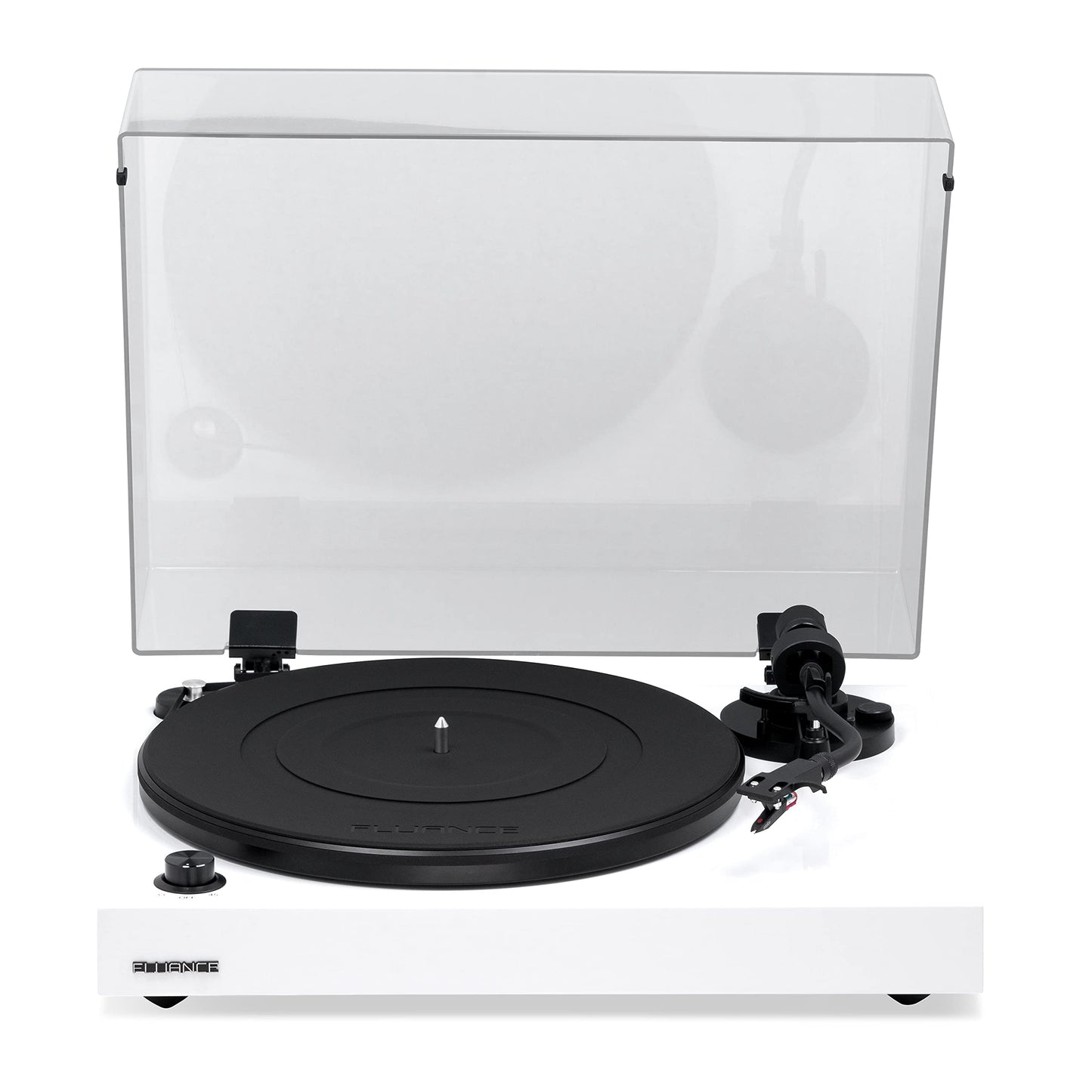Fluance RT82 - Tocadiscos de vinilo de alta fidelidad con cartucho Ortofon OM10, motor de control de velocidad, zócalo de madera MDF de alta masa, pies de aislamiento de vibraciones, blanco piano