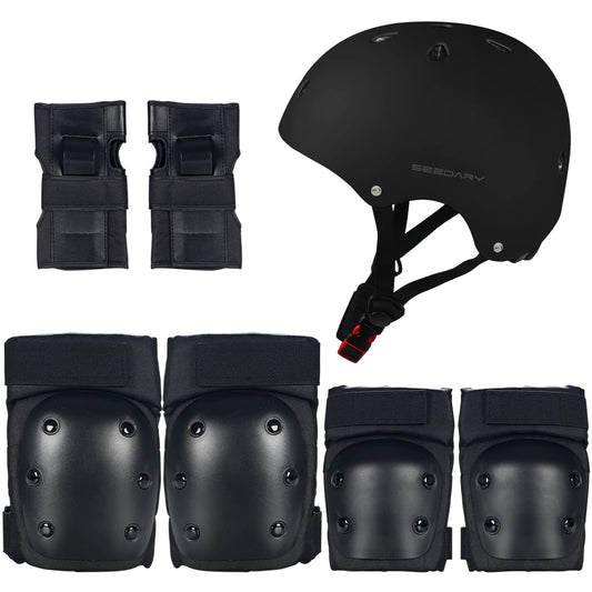 Cascos Bicicleta SEEDARY con Kit de Protección Negro para Niños Jóvenes y Adultos