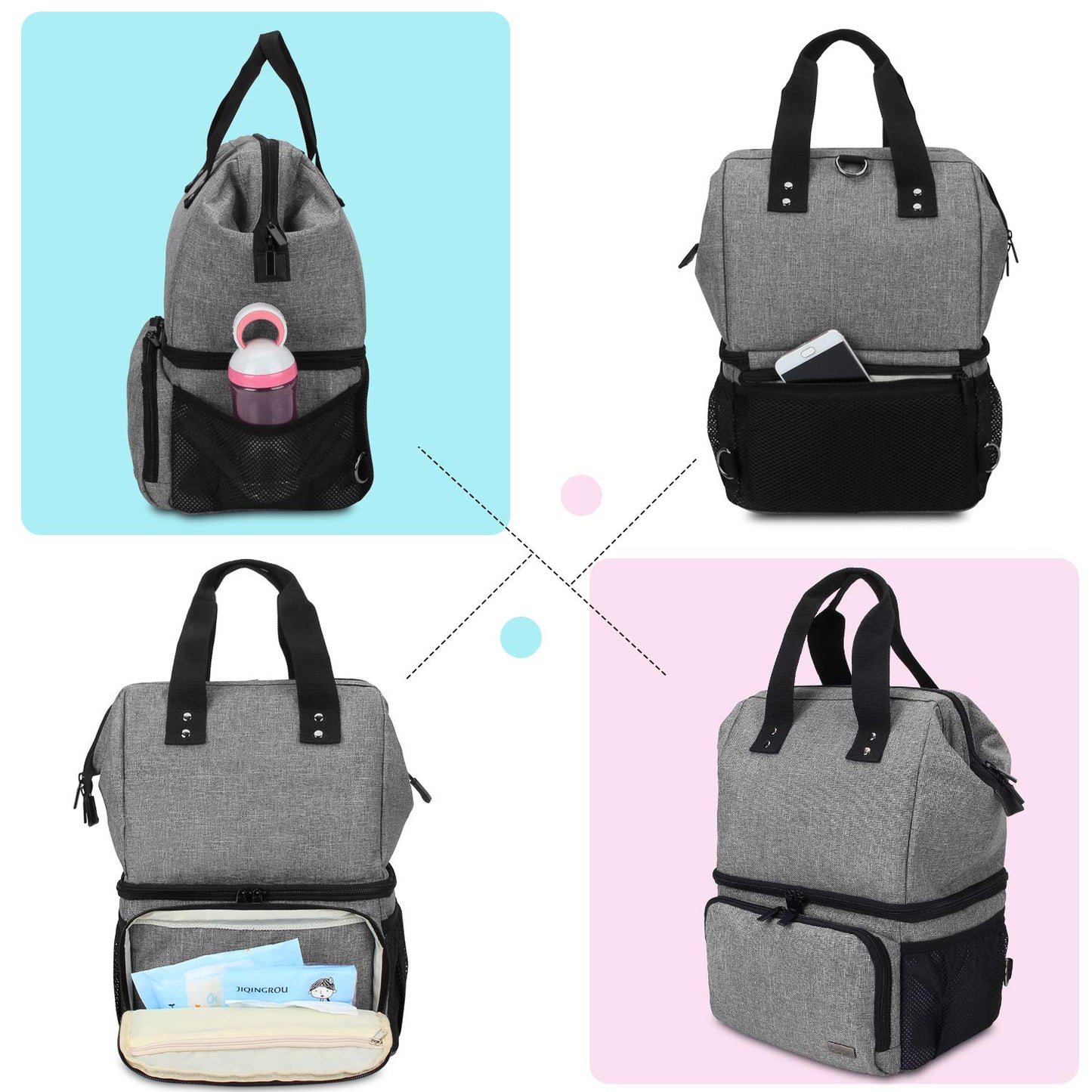 (Breast Pump Backpack, Gray) - Luxja Breast Pump Bag with 2 Compartments for Breast Pump and Cooler Bag, Breast Pumping Bag with 2 Options for Wearing (Fits Most Major Breast Pump), Grey