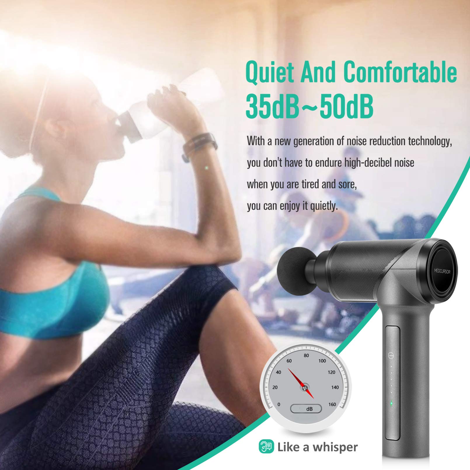 Medcursor Pistola de masaje de tejido profundo percusión muscular, mini masajeador para aliviar el dolor, masajeador de cuerpo eléctrico de mano para deportes portátil súper silencioso motor sin escobillas, gris