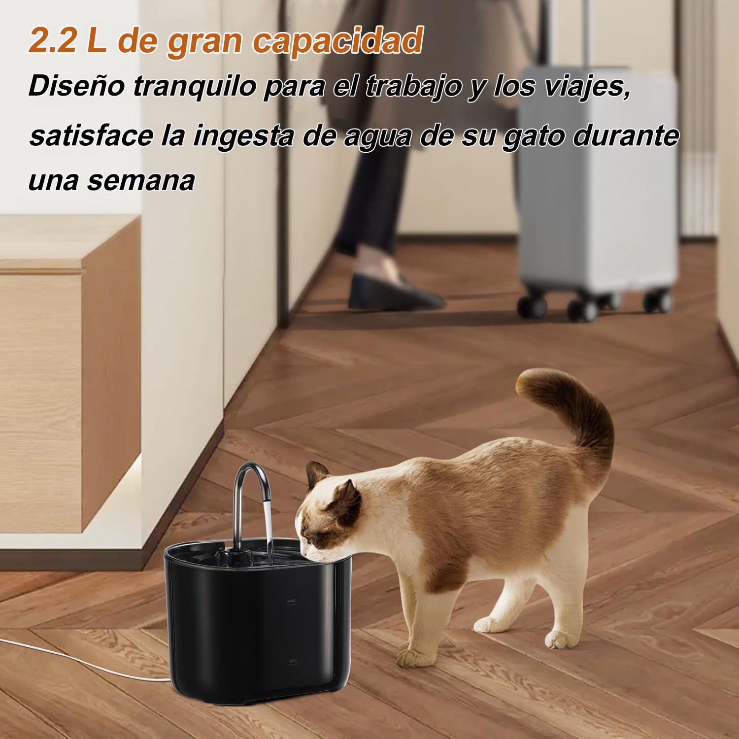 Fuente de Agua Gato, 2.2L Fuente Agua Gatos Bebedero para Gatos, Ultrasilencioso y Sistema de Filtración de Agua Circulante de Fuente de Agua para Gatos, Dispensador de Agua para Perro,negro