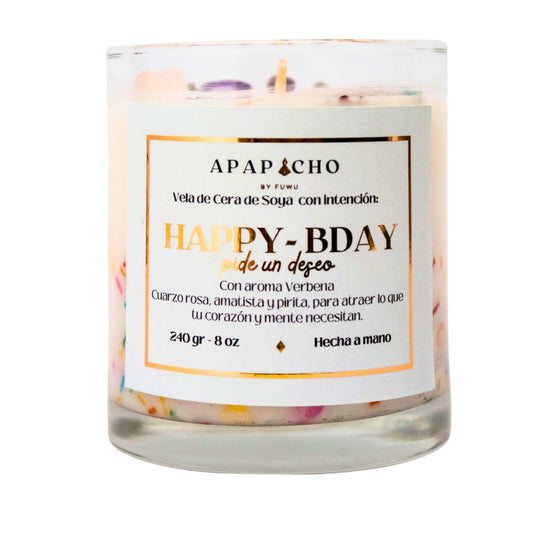 Fuwu, velas aromaticas relajantes Happy Birthday de cera de soya con cuarzos naturales, velas decorativas hechas a mano con hierbas de olor, aromatizantes para hogar, regalos de cumpleaños (Verbena)