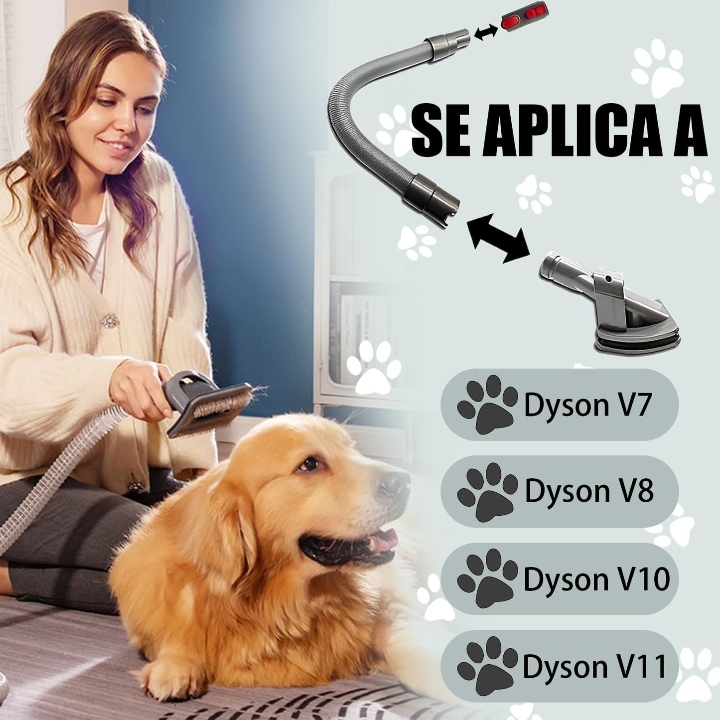 Cepillo Quita Pelo de Mascotas con Manguera y Adaptador Dyson V15 V12 V11 V10 V8 V7 Accesorios para Mascotas