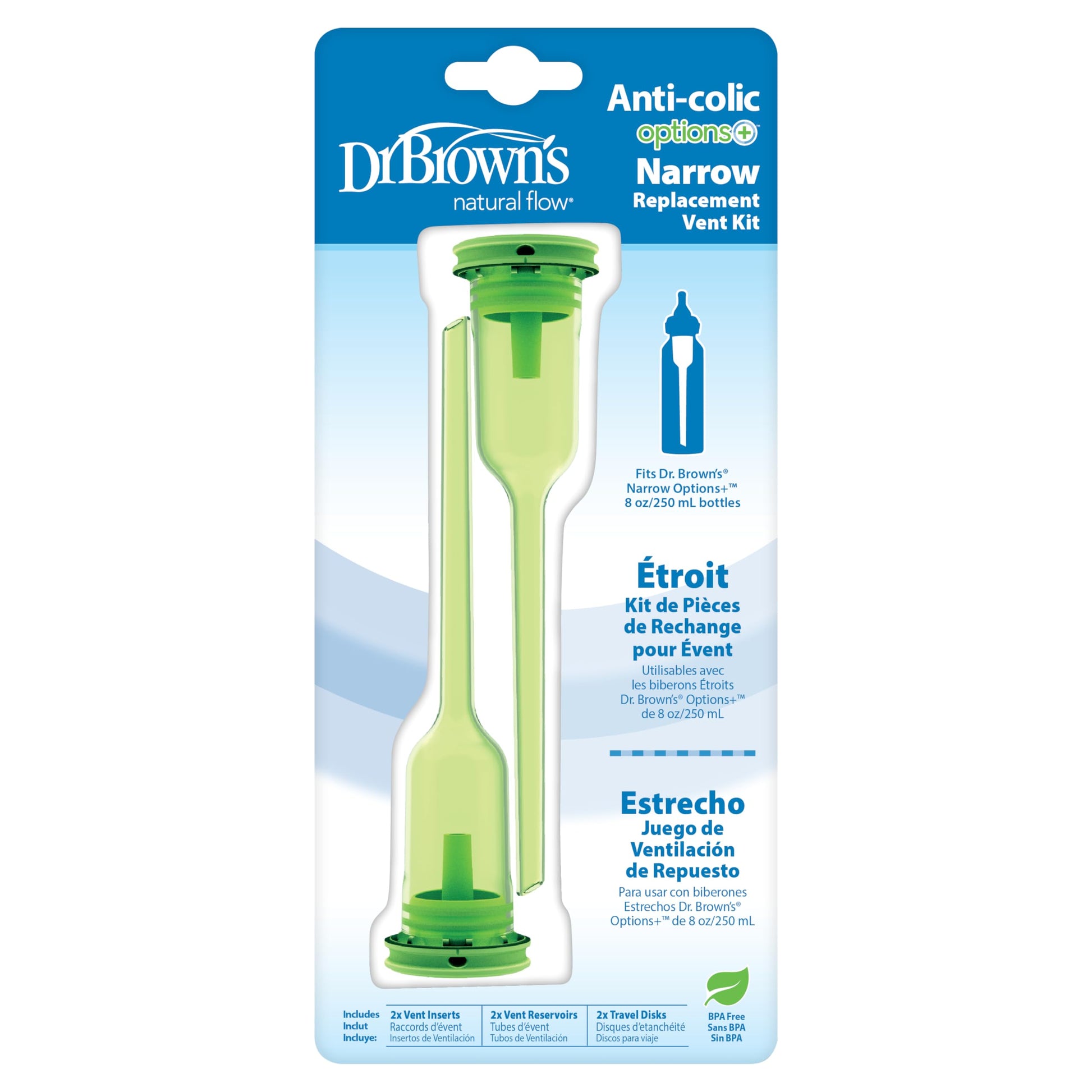Dr. Brown's Natural Flow Options+Kit de ventilación de repuesto, estrecho, 2 unidades (paquete de 1)