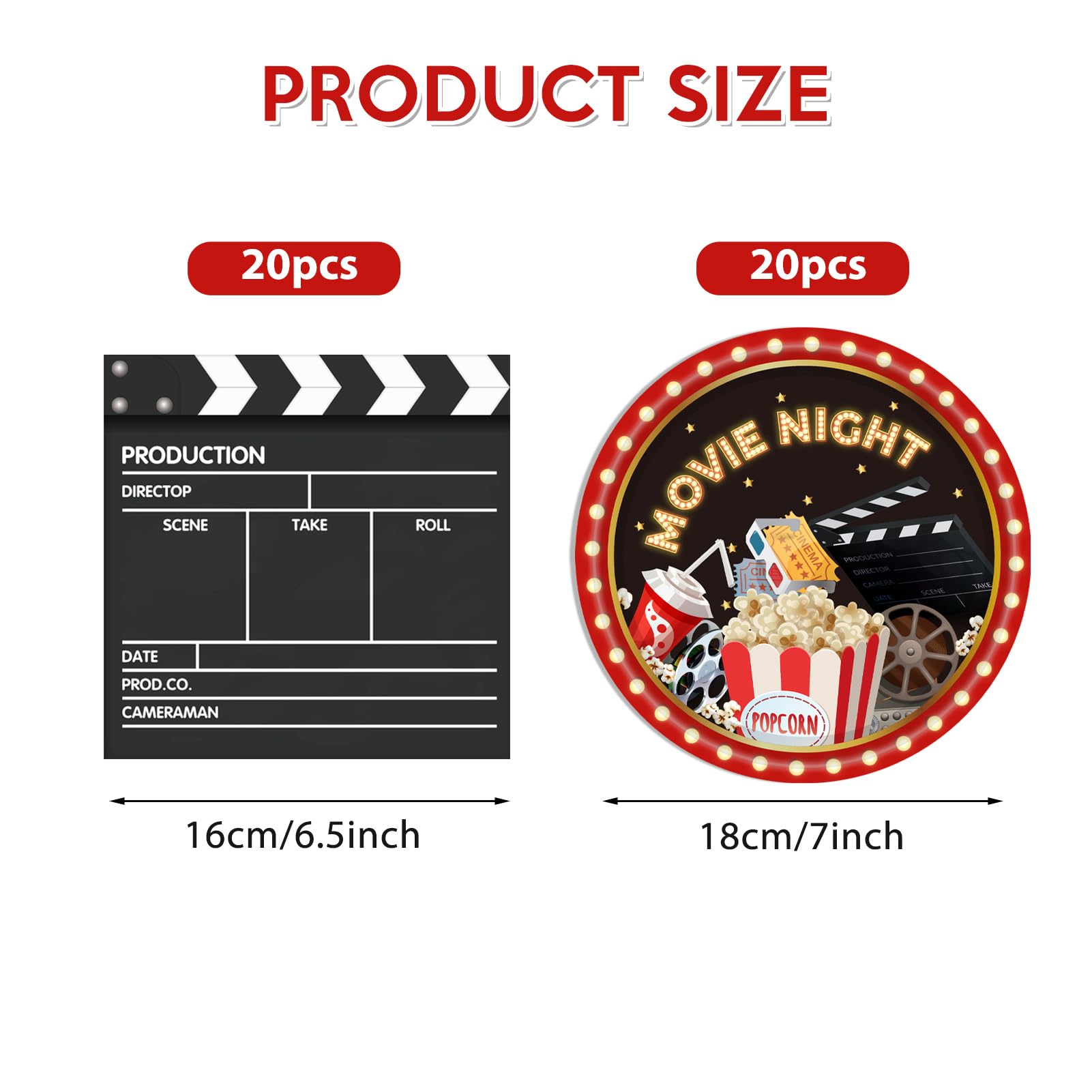 DURYGEN - Juego de 40 piezas de artículos de fiesta de cine con temática de cumpleaños, platos y servilletas desechables para decoración de fiesta temática de película