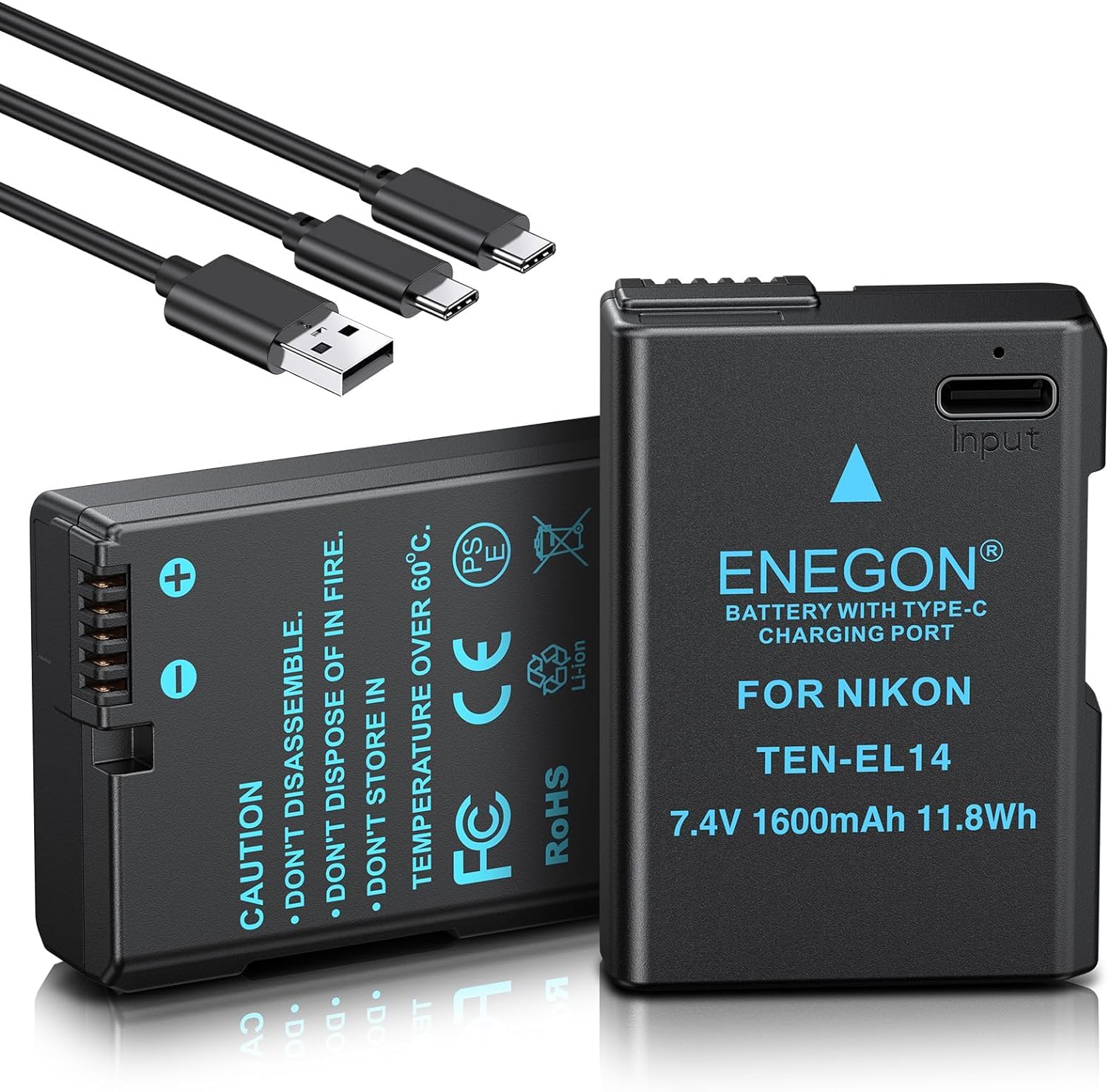 Batería de Repuesto ENEGON USB-C Negra 1600 mAh para Nikon D5300, D5600, D5100, D5200, D3100, D3200, D3300, D3400, D3500