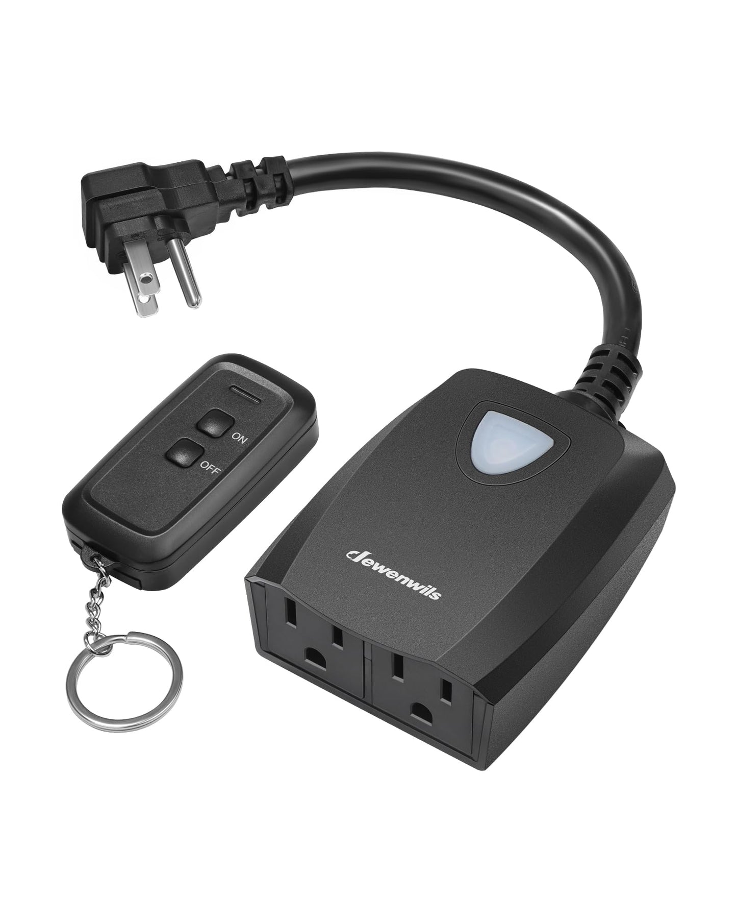 DEWENWILS - Tira de alimentación de control remoto inalámbrico para exteriores, resistente a la intemperie, ampliable para interiores y exteriores, interruptor de luz, 15 A, cable de extensión de 7