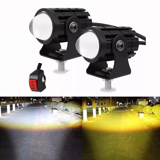 BAKEWAY Luces de Conducción de Motocicleta 65W - Antiniebla Con Dos Colores, 6000K LED Impermeable Para Moto, SUV, UTV, Bicicleta Eléctrica
