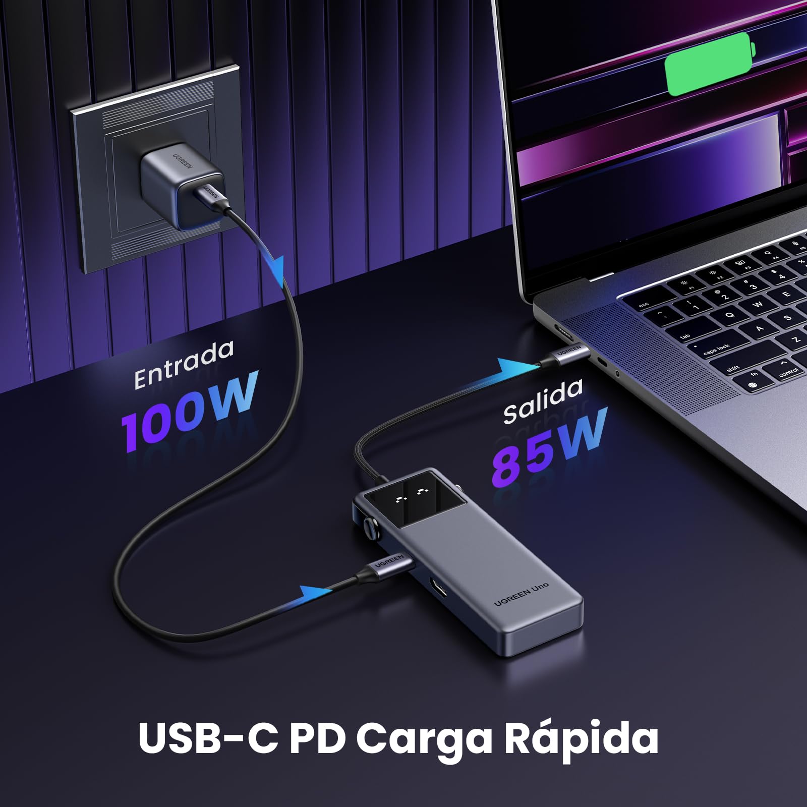 UGREEN Uno Hub USB C, 6 en 1 Robot Adaptador USB C 3.2 Gen 2 con HDMI 4K 60Hz, 2*USB y 2*USB C 10Gbps, Carga 100W Compatible con MacBook Pro Air Surface Chromebook DELL XPS y Más Dispositivos Tipo C