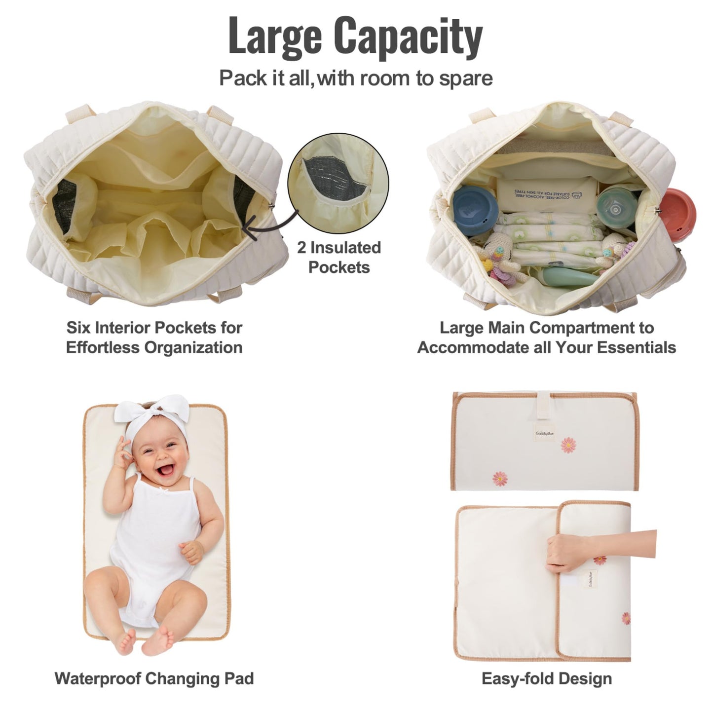 GOBABYMART - Juego de 3 bolsas de pañales, bolsa de hospital para trabajo y parto, bolsa de viaje de maternidad con cambiador y estuche para chupete