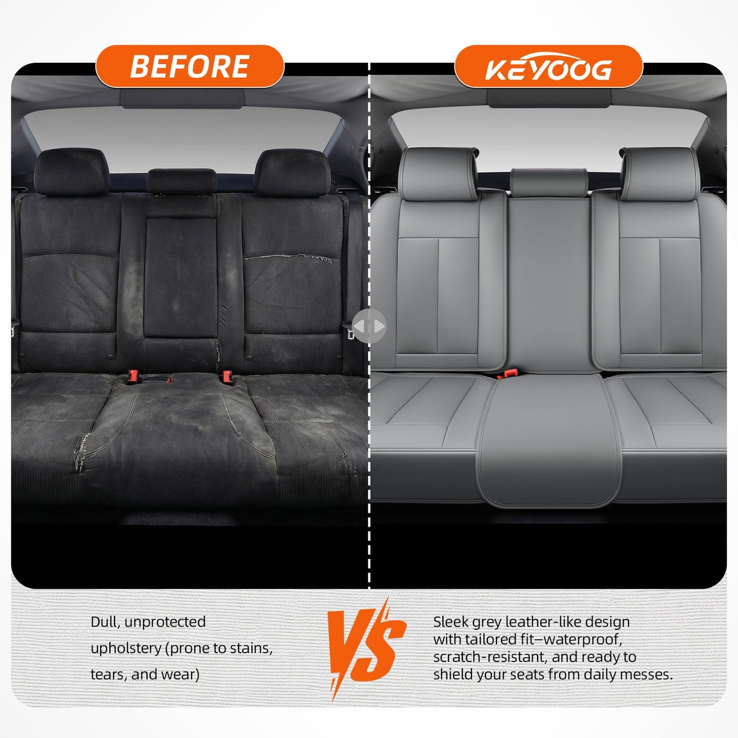 KEYOOG - Juego completo de fundas de asiento de coche de 5 plazas, impermeables y transpirables de cuero Nappa, para asientos delanteros y traseros de automóviles, compatible con airbags, fundas