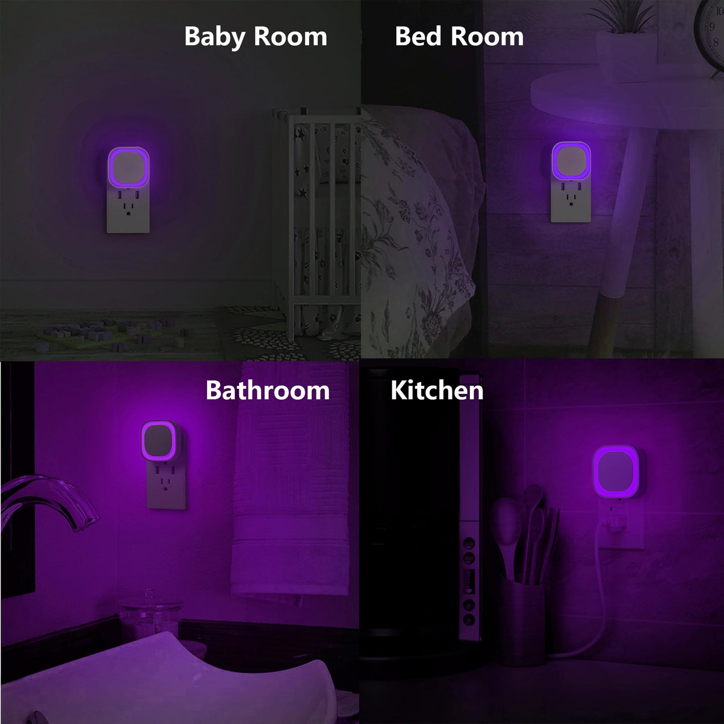 Luz Nocturna LED YUNLEX Violeta con Sensor Automático y Brillo Regulable
