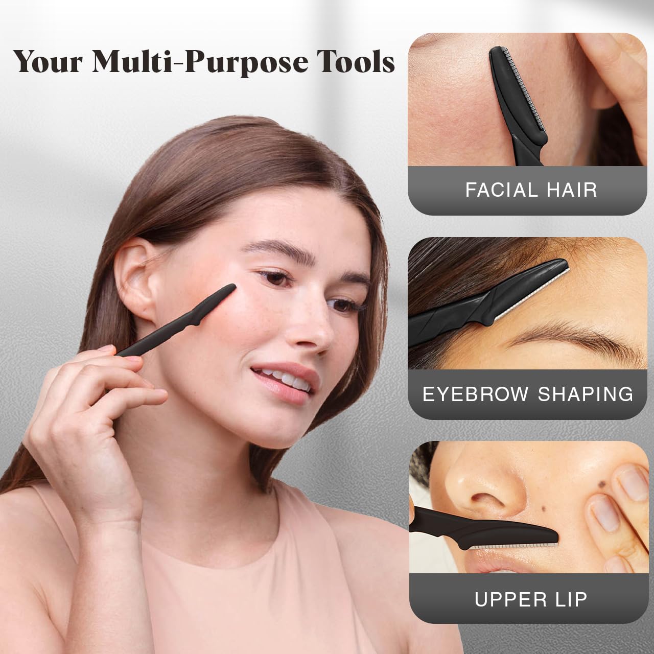 Kitsch Pro Dermaplaning, juego de herramientas de depilación facial para mujeres, maquinilla de afeitar de cejas y maquinilla de afeitar facial para mujeres, paquete de 12 (Negro)