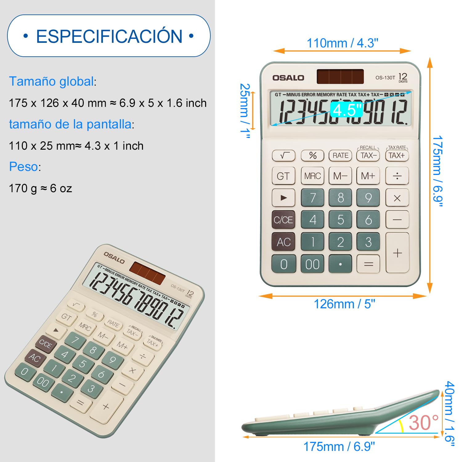 Calculadora de Escritorio pendancy Verde Pantalla LCD Grande con Función de Impuestos para Office Home