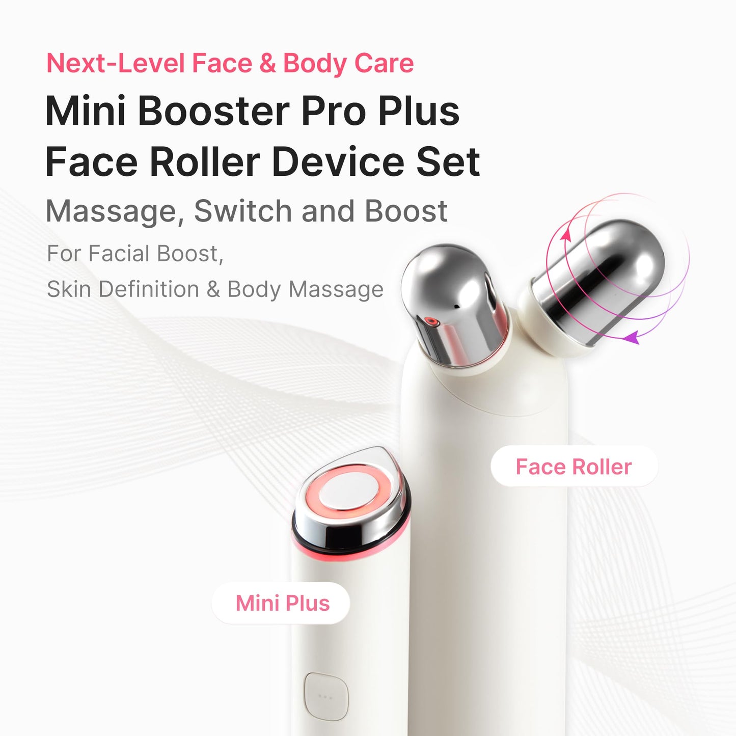 medicube Mini Booster Pro Plus Juego de Dispositivos de Rodillo Facial | Dispositivo de Masaje y Cuidado de la Piel 2 en 1 | Cuidado de la Línea de la Mandíbula y Reducción de Hinchazón | Masajador