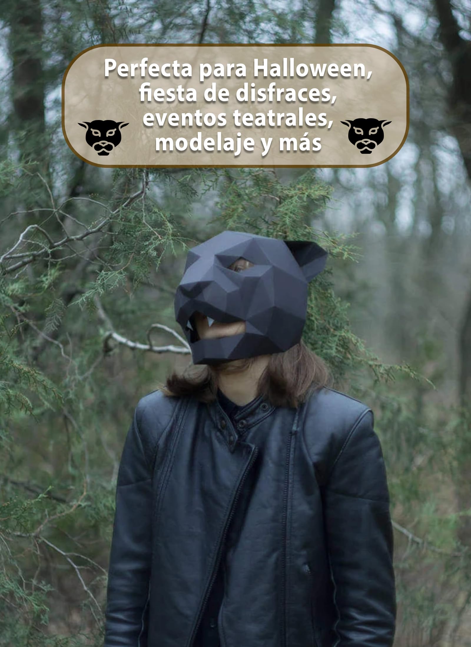 La Pintación - Máscara para Fiesta de Halloween para Adultos, Disfraz Sexy de Pantera Negra, Figura de Papercraft 3D de Terror, Kit de Hojas de Papiroflexia, Origami para Armar Cosplay