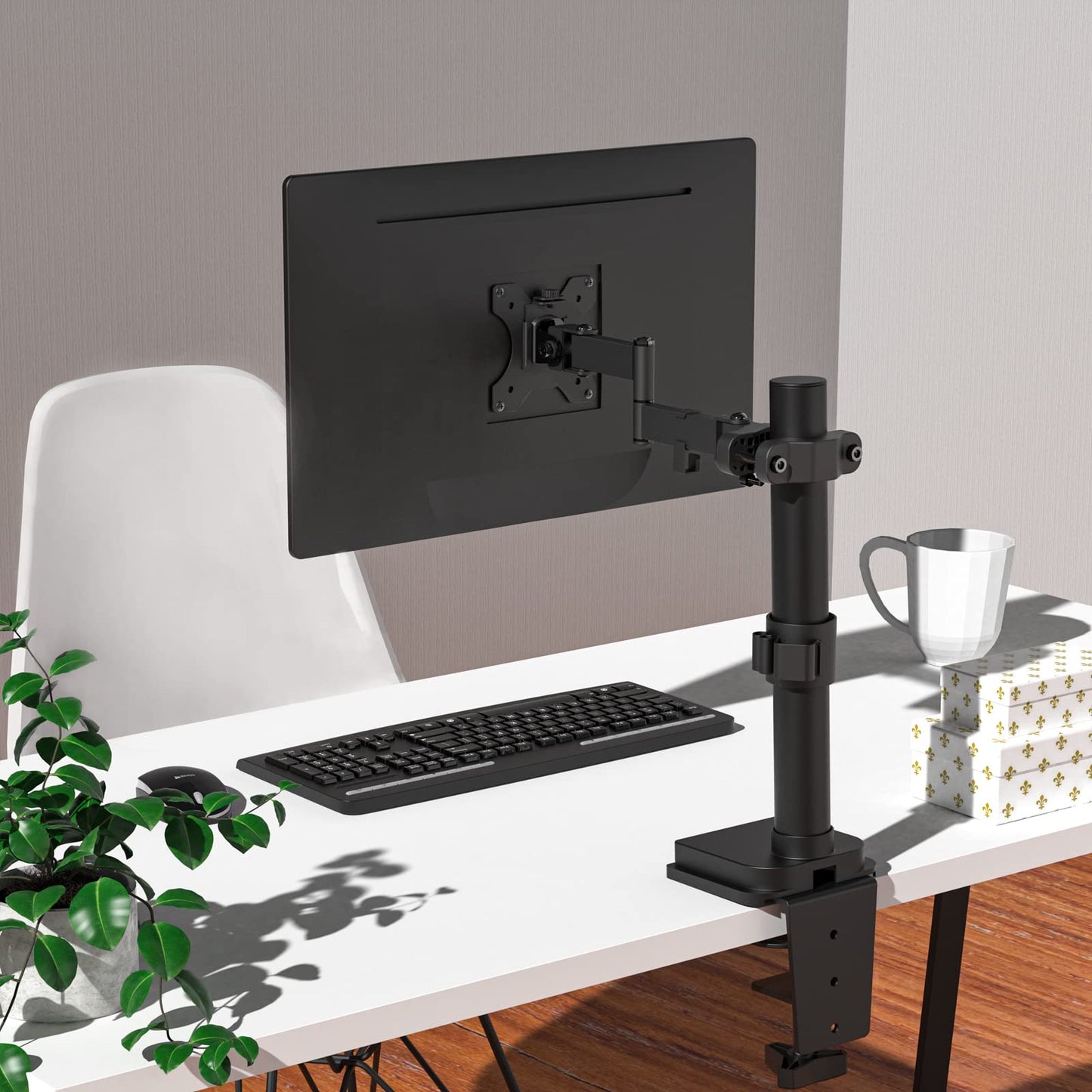 Soporte de Brazo para Monitor WALI Negro Totalmente Ajustable de 2 Niveles con Placa Universal 75 mm y 100 mm