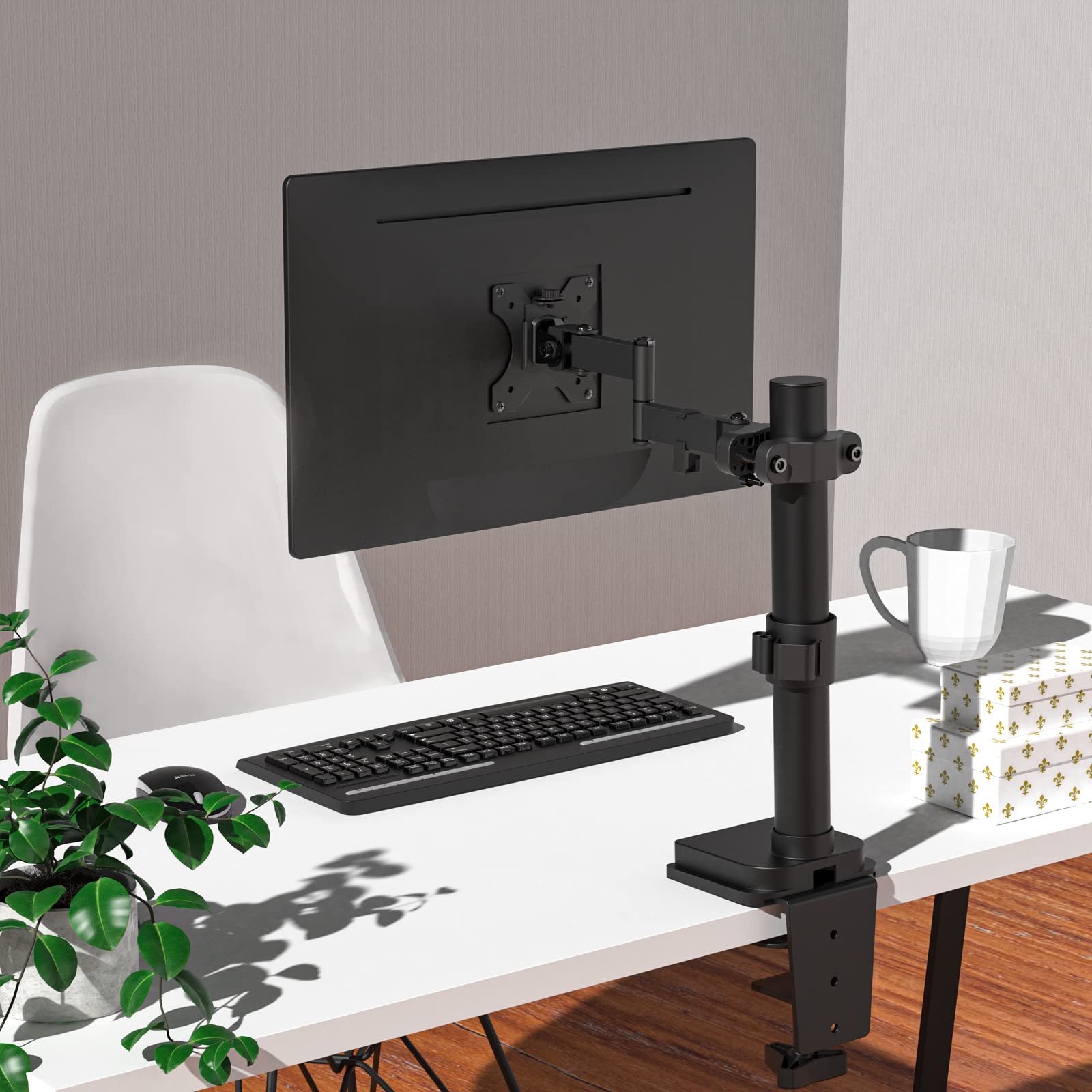 Soporte de Brazo para Monitor WALI Negro Totalmente Ajustable de 2 Niveles con Placa Universal 75 mm y 100 mm