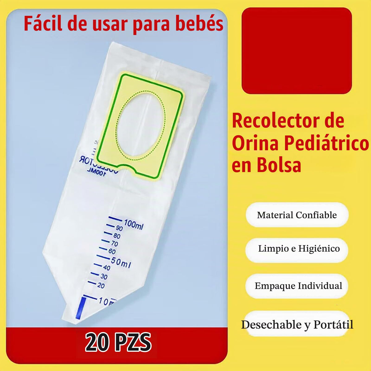 Yeustkony Colector De Bolsas De Orina Pediátrica De 20 Piezas, Bolsa De Colector De Bebé De 100 Ml, Bolsas Individuales Para Pis, Colección Multiusos De Viaje Desechable, Receptor Transparen