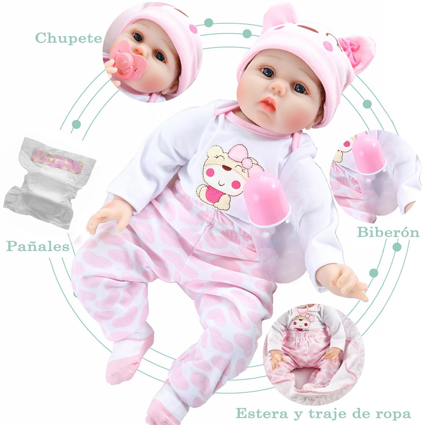 Muñeca Realista de Bebe Reborn MNJKJHL 45cm con Accesorios para Regalo de Cumpleaños