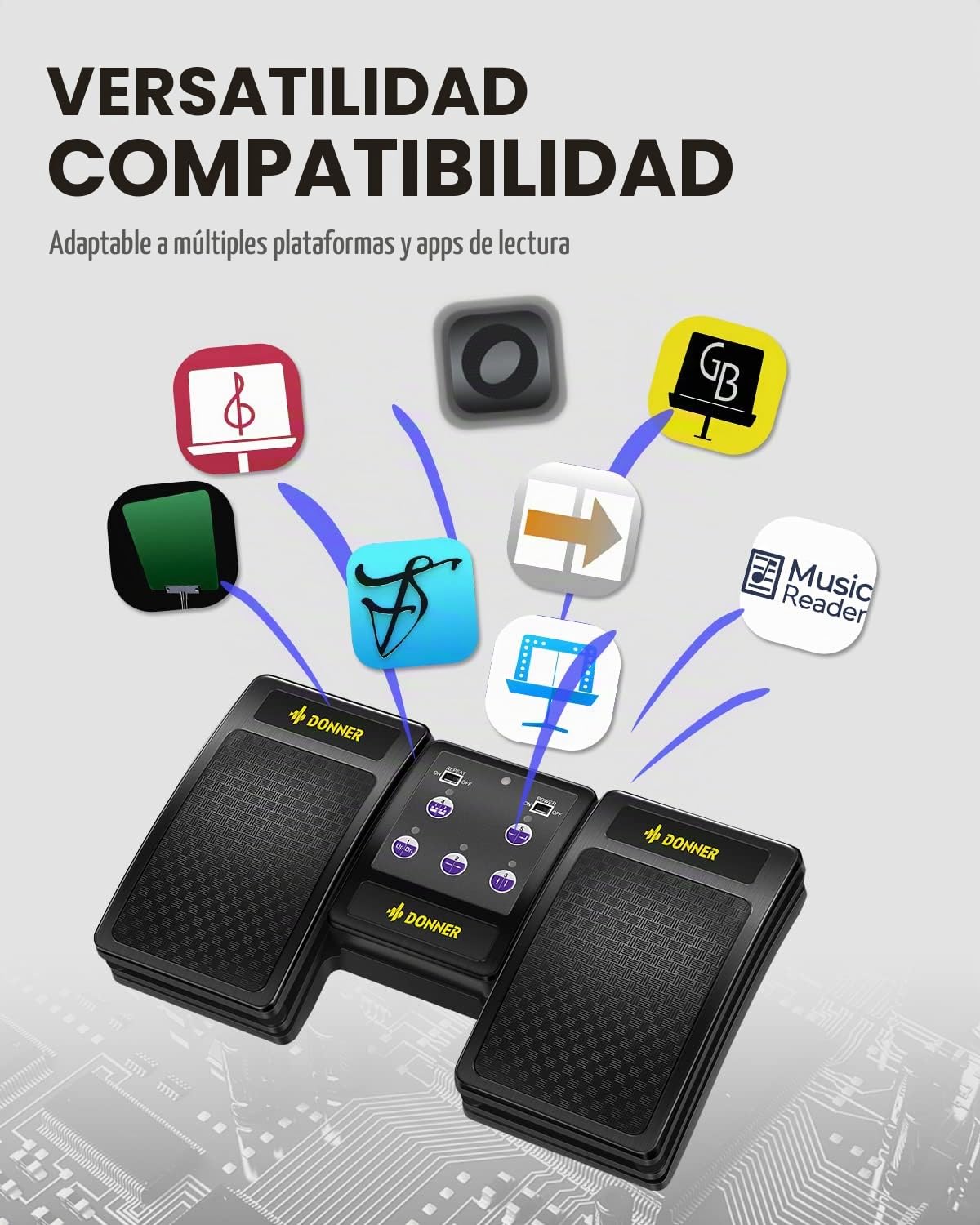 Pedal Inalámbrico Donner Negro Recargable para Girar Páginas en Tabletas y Teléfonos