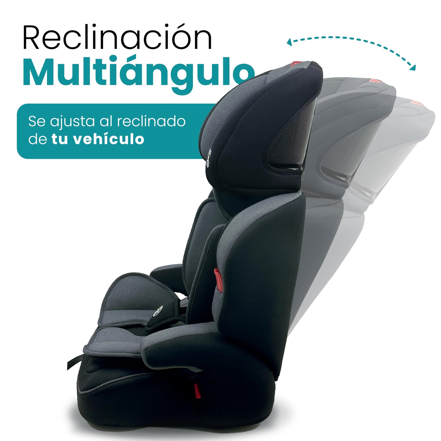 Amulay | Autoasiento para Bebe de 9 a 36 kg | Booster Car Seat con Arnés de 5 puntos, Respaldo Reclinable, Cojín elevador y Reposa cabezas ajustable | Color Gris y Negro