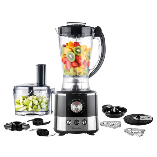 Hukën x MasterChef | Sistema de Cocina Chef Deluxe | 650W de Potencia | Más de 10 Accesorios para Licuar, Triturar, Rebanar y Más | Panel Digital | Acabados de Acero Inoxidable
