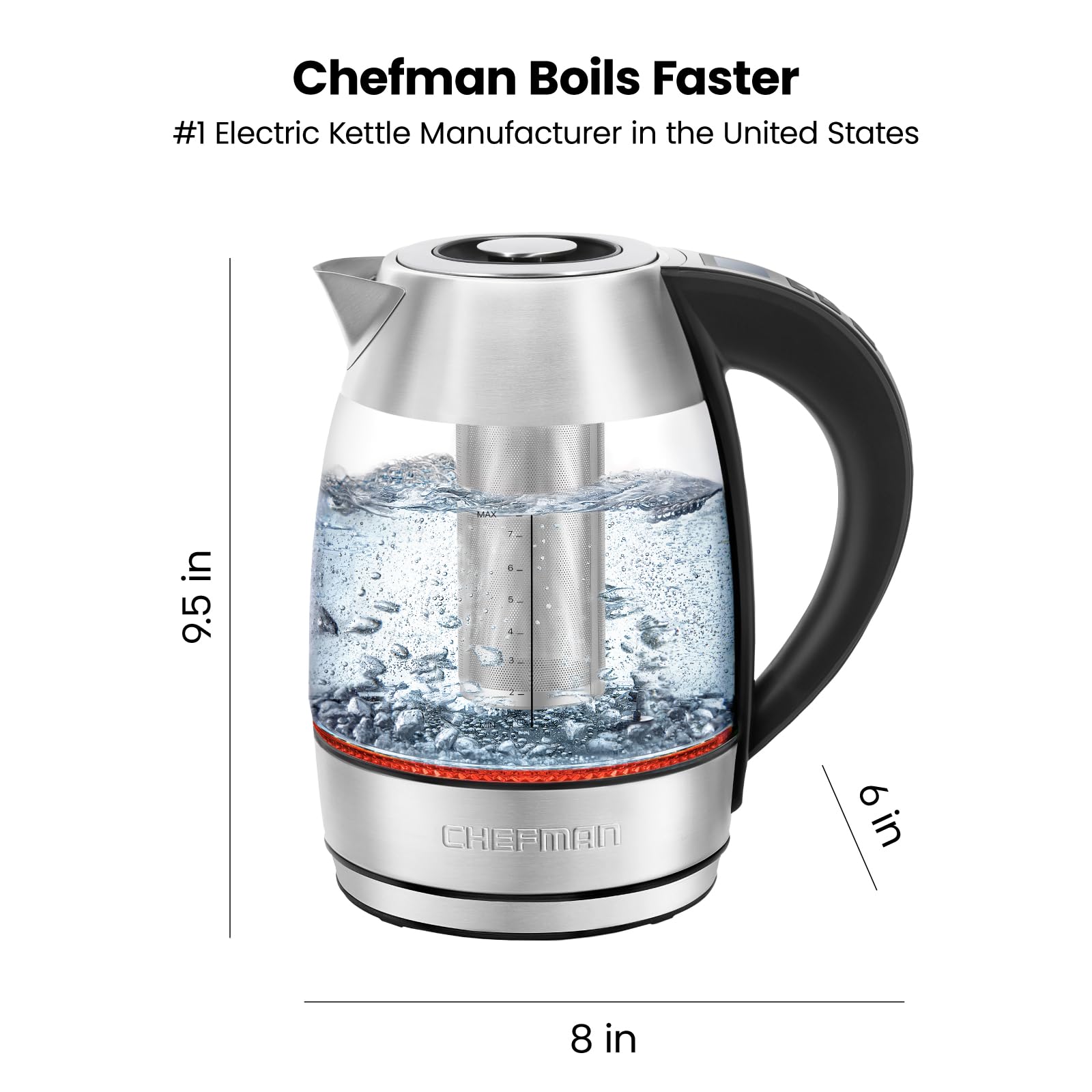Chefman Hervidor de vidrio eléctrico digital de 1,8 l + con ebullición rápida y 7 preajustes para temperatura precisa, infusor de té de acero inoxidable incluido, control digital avanzado