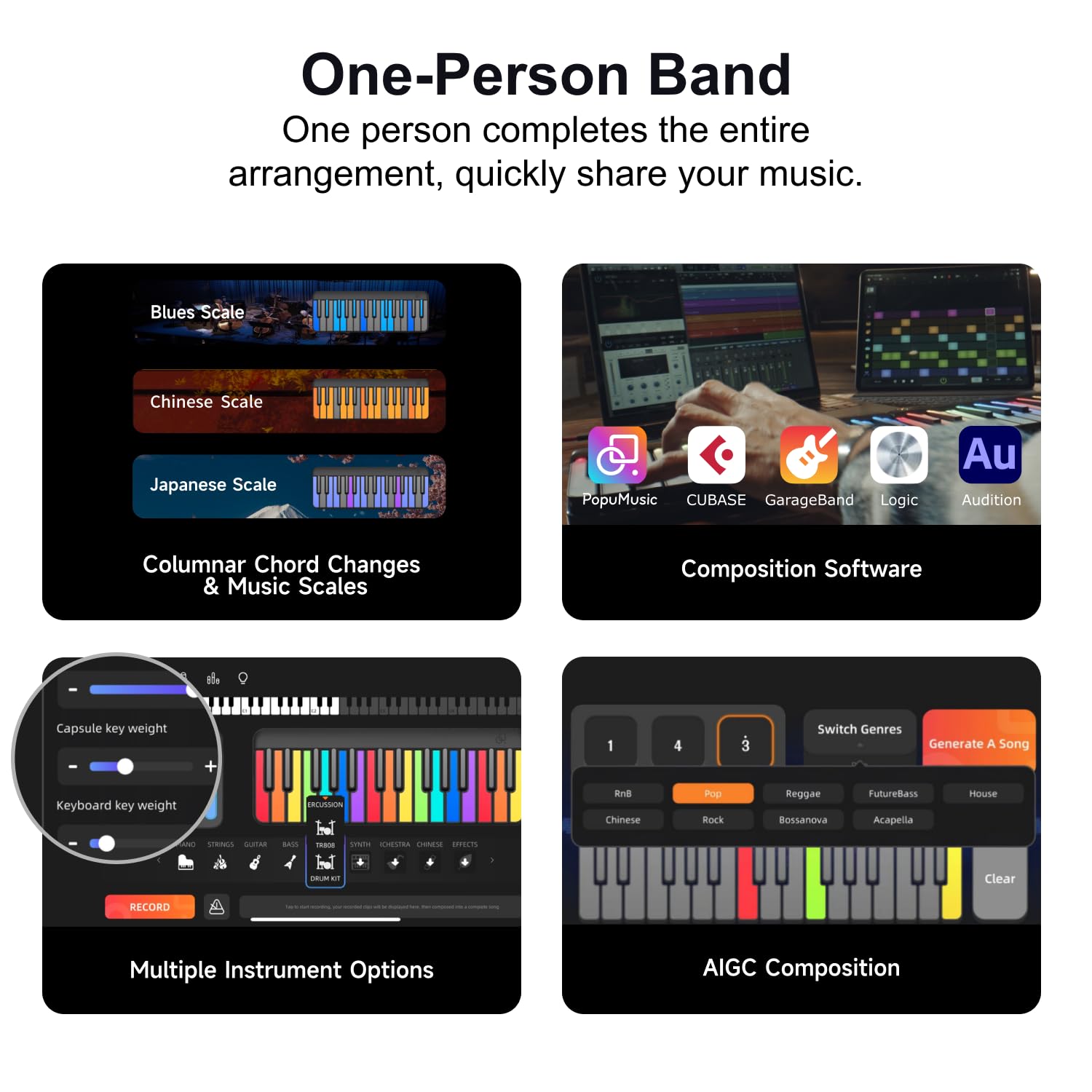 Teclado Digital Inteligente POPUPIANO Negro con Teclas Iluminadas y Driver MIDI, para Aprendizaje y Composición