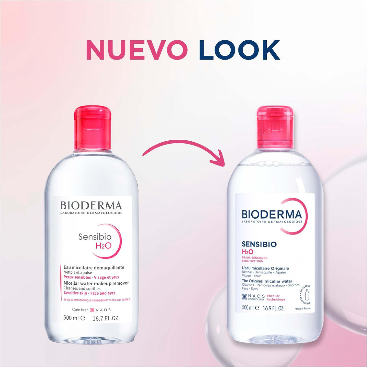 BIODERMA, Agua Micelar, Sensibio H2O, Desmaquillante para Piel Sensible, Calma y Reduce la Irritación, 500 ml
