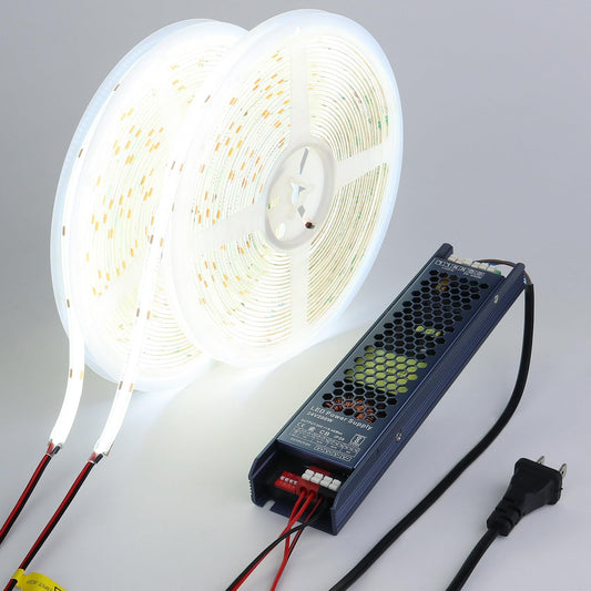 BENLUN Tira LED COB 24V 20 Metros (10 Metros x 2), 6000K Blanco Frio Luces LED Exterior Impermeable, 11W/M CRI 93 Luz de LED Adhesiva con Transformador para Habitacion, Techo, Cocina