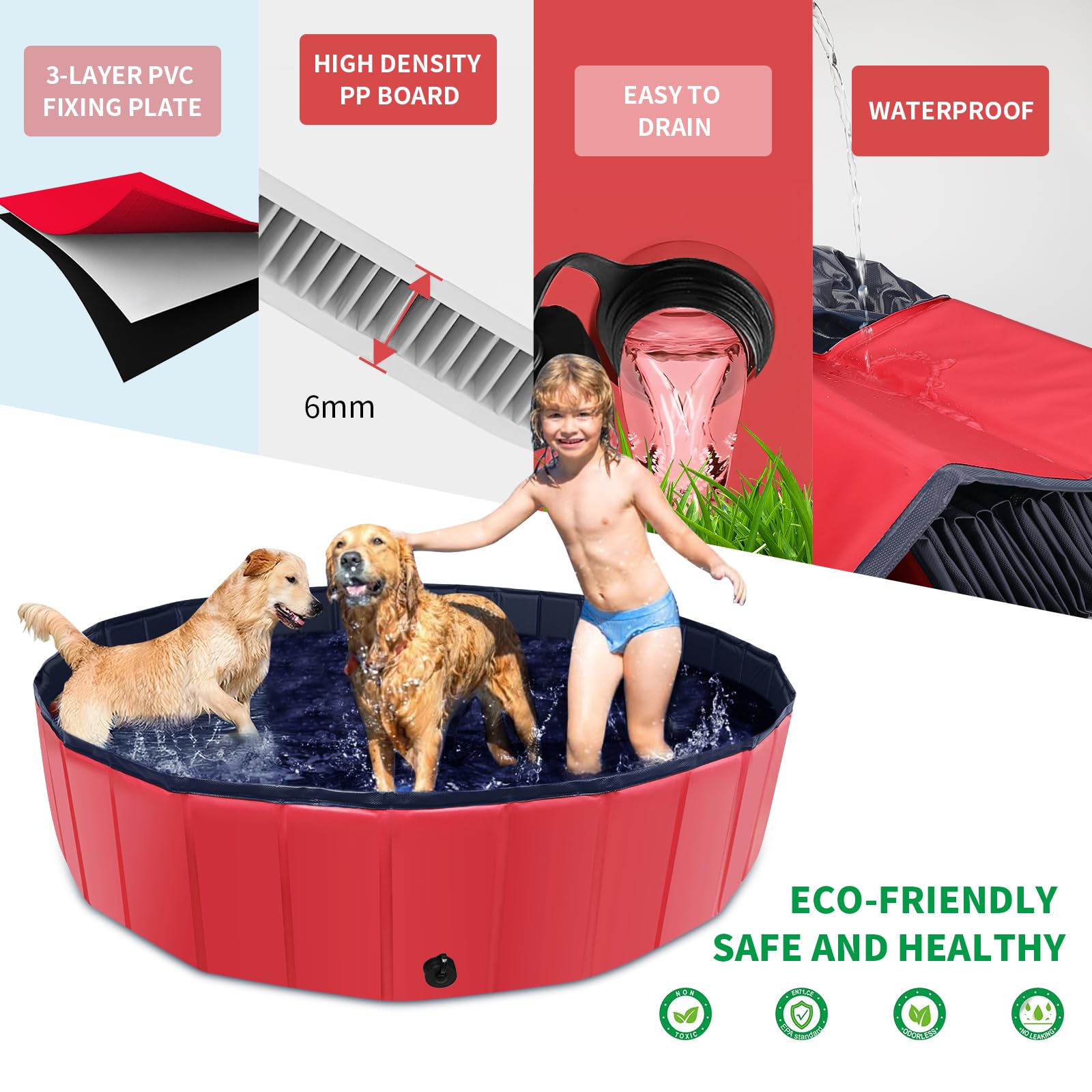 CACSPS - Piscina plegable para perros, piscina infantil de 55 x 12 pulgadas con plástico duro, tina antideslizante para patio trasero al aire última intervensión, piscina plegable para perros,