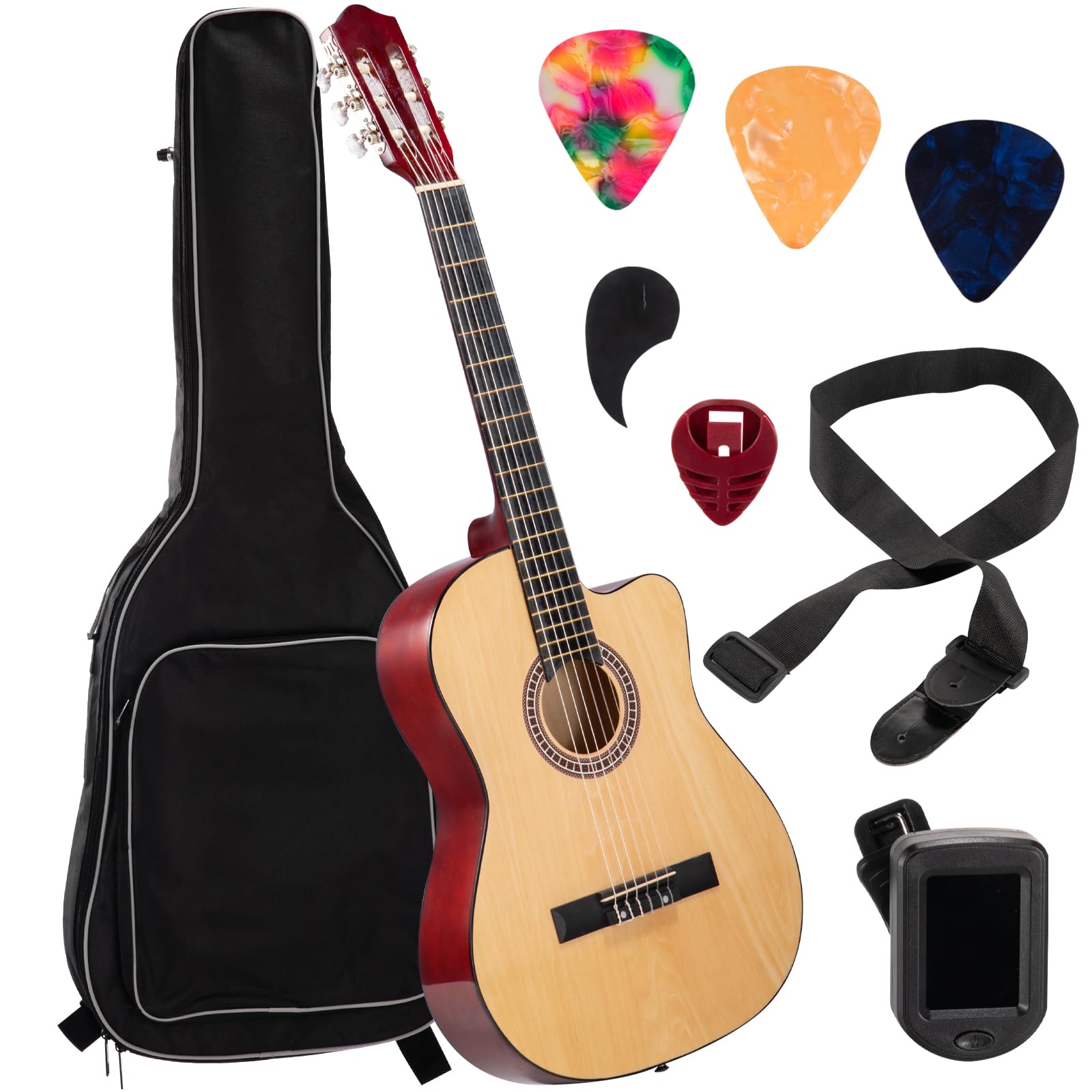 Guitarra Acústica de 39 Pulgadas, Guitarra Clasica 6 Cuerdas Incluye Kit de Accesorios, Bolsa para Guitarra, Correa, Golpeador, Plumillas, Afinador y Más