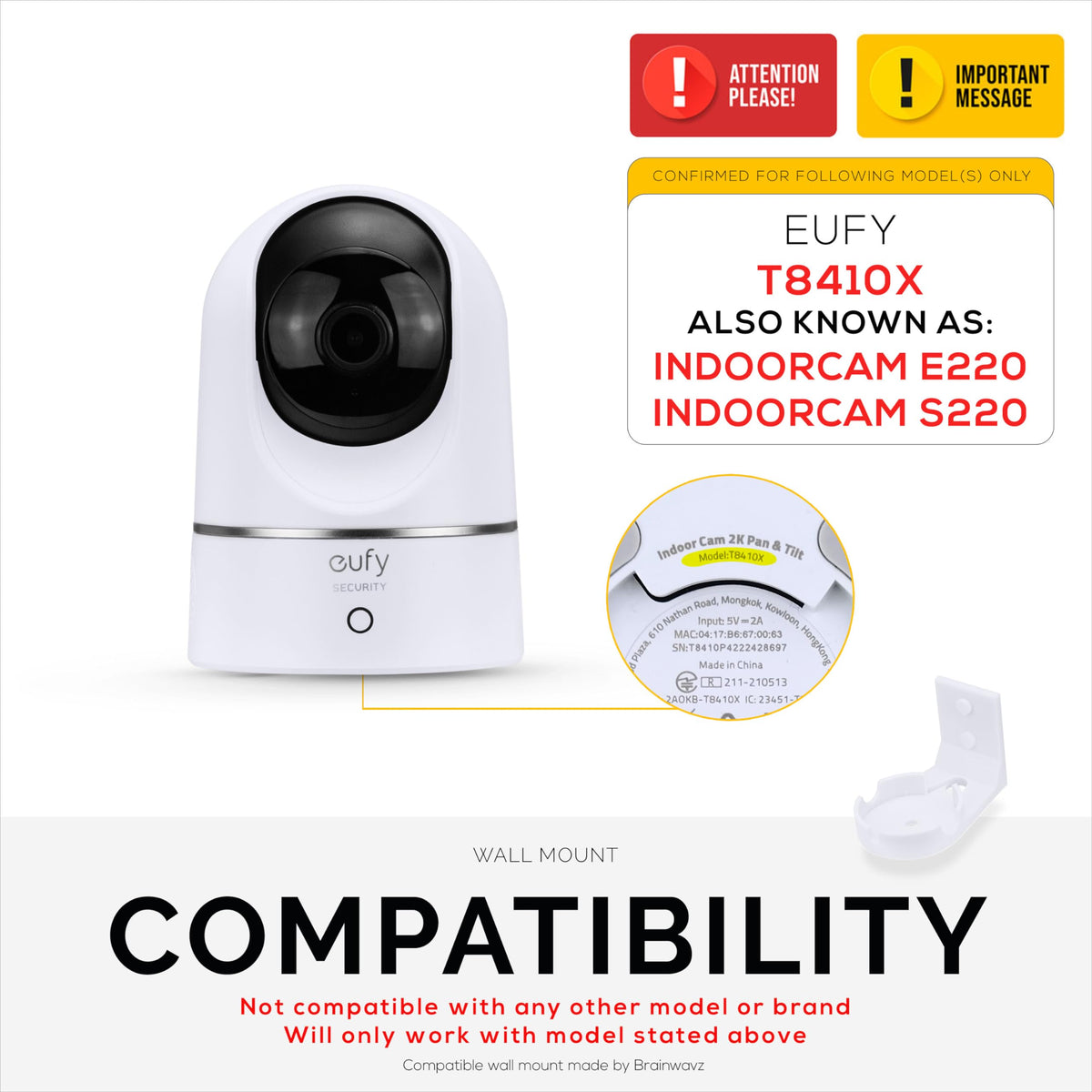 Soporte de Pared Eufy S220 Blanco con Calcomanía y Montaje Atornillado para Cámara de Seguridad