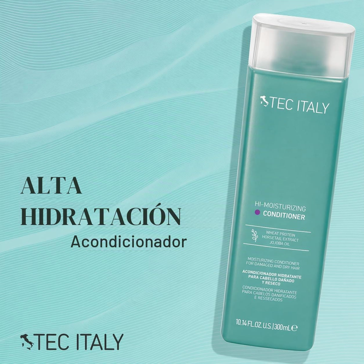 TEC ITALY Hi Moisturizing Shampoo Hidratante 300 ml | Limpieza Suave para Cabello Dañado y Reseco | Aporta Brillo y Máxima Suavidad | Libre de Sulfatos, Uso Diario Profesional