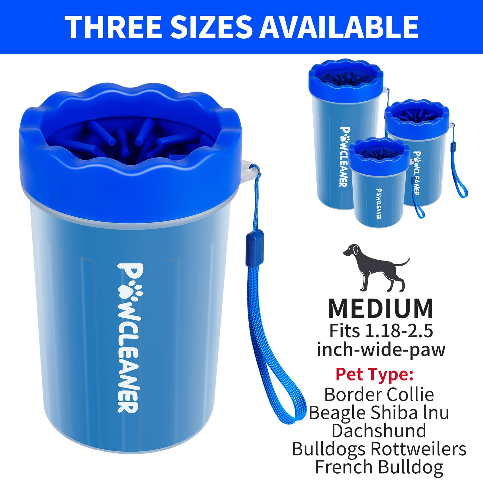 Limpiador de patas de perro para perros, con 3 toallas absorbentes y cepillo para polvo de baño ajustable para perros), limpiador de patas de perro Buddy Muddy Pet (azul profundo, mediano)