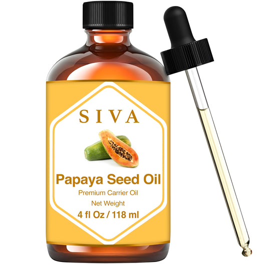 SIVA ORGANICS- Aceite de semilla de papaya SIVA 4 oz (118 ml) Aceite portador prensado en frío de primera calidad con gotero para el rostro y el cuidado de la piel.