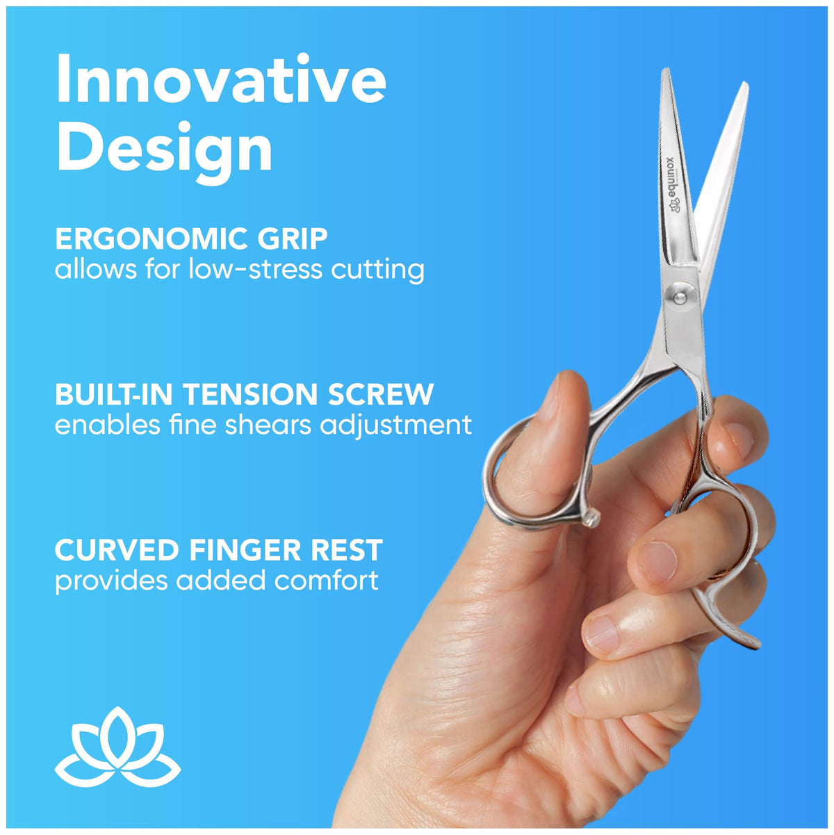 Equinox Barber & Salon Styling Series - Barber Hair Cutting Scissors/Shears - 6.5" Overall Length - Detachable Finger Rest - High Quality Stainless Steel