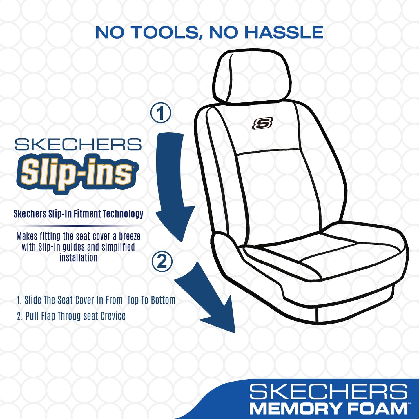 Skechers - Fundas de asiento Slip-Ins de espuma viscoelástica 3D, fundas de asiento de coche de piel en relieve, compatible con bolsas de aire, comodidad universal para la mayoría de coches