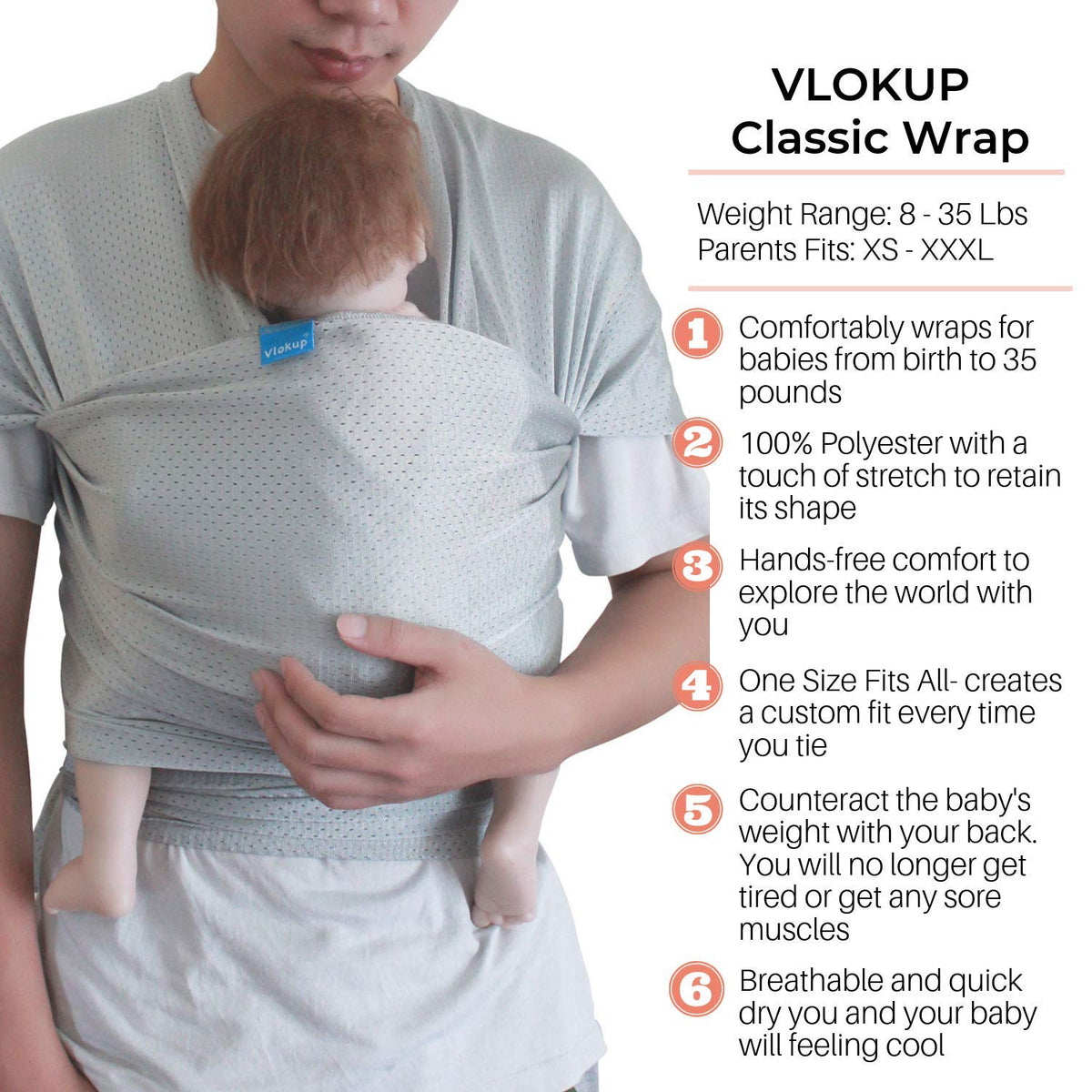 Vlokup - Portabebés para recién nacido, bebé, niños pequeños y niños, transpirable, ligero, elástico, malla de agua, ideal para verano, piscina, playa, natación, regalo perfecto para la ducha, Bluishgreen