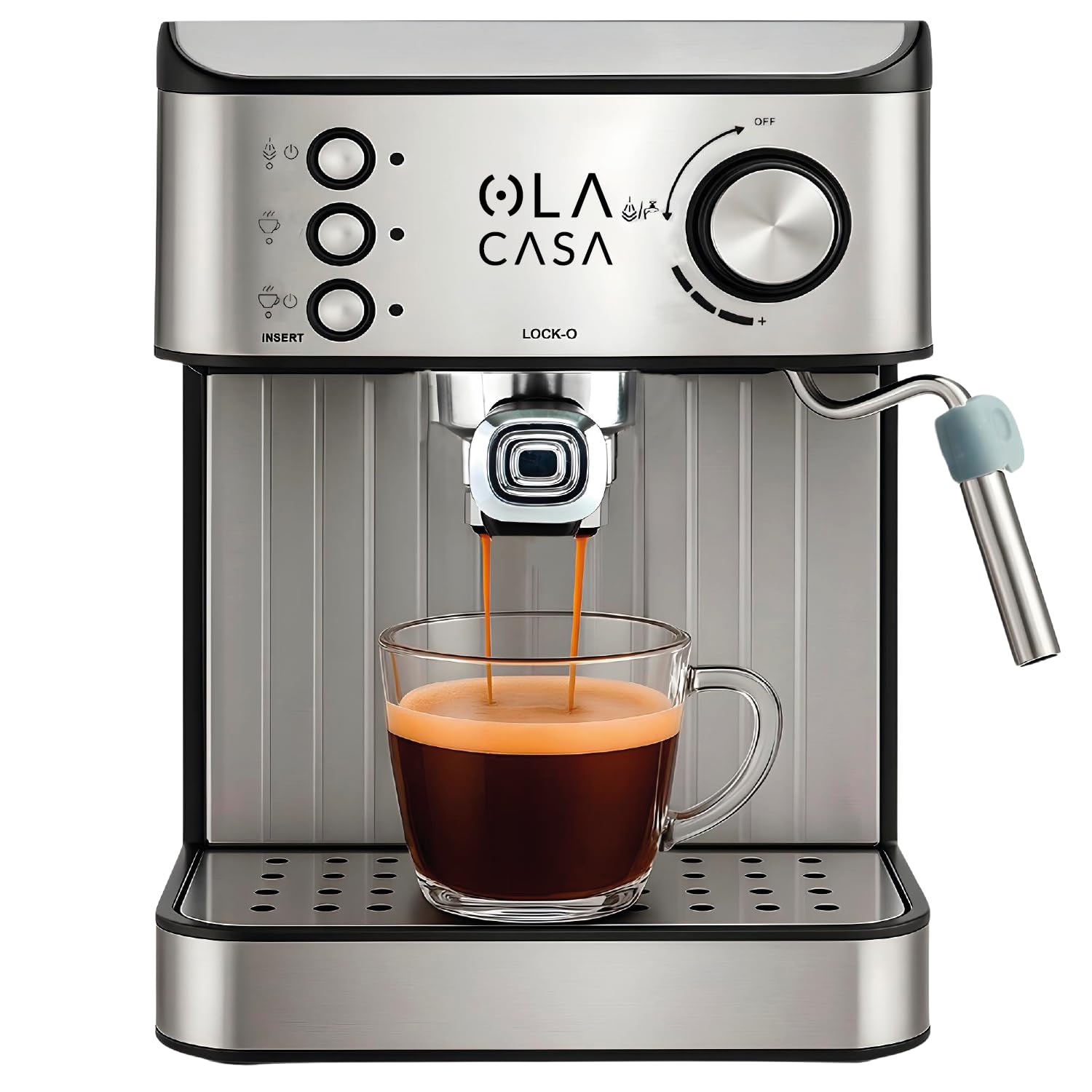Máquina de Café Espresso OC OLA CASA Acero Inoxidable con Espumador y Placa Calentadora