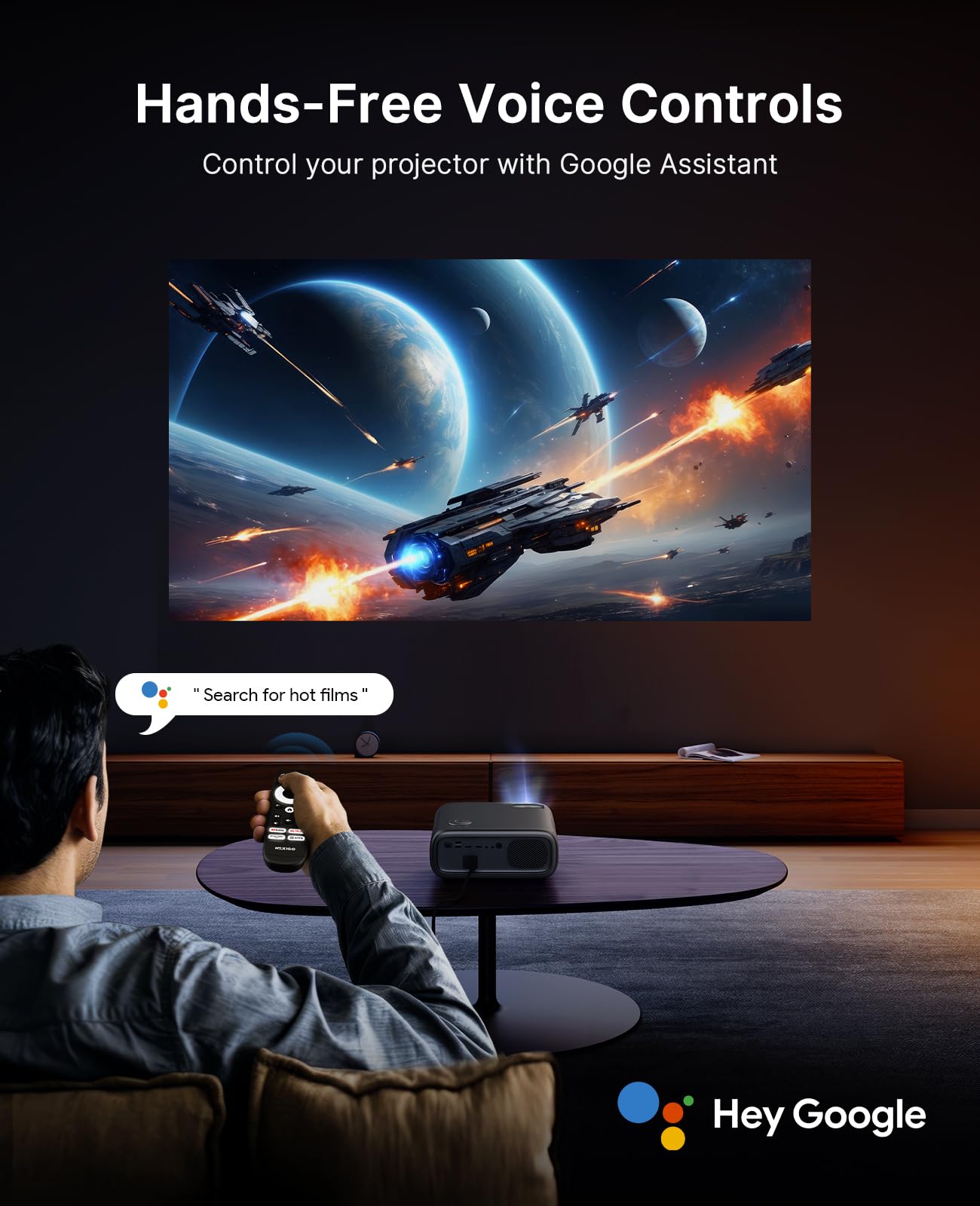 NexiGo PJ40 Pro Google TV Proyector, Native 1080p, soporte 4K, mejora de imagen AI, 800 lúmenes ANSI, proyector inteligente con piedra clave automática, altavoces de 20 W, control remoto